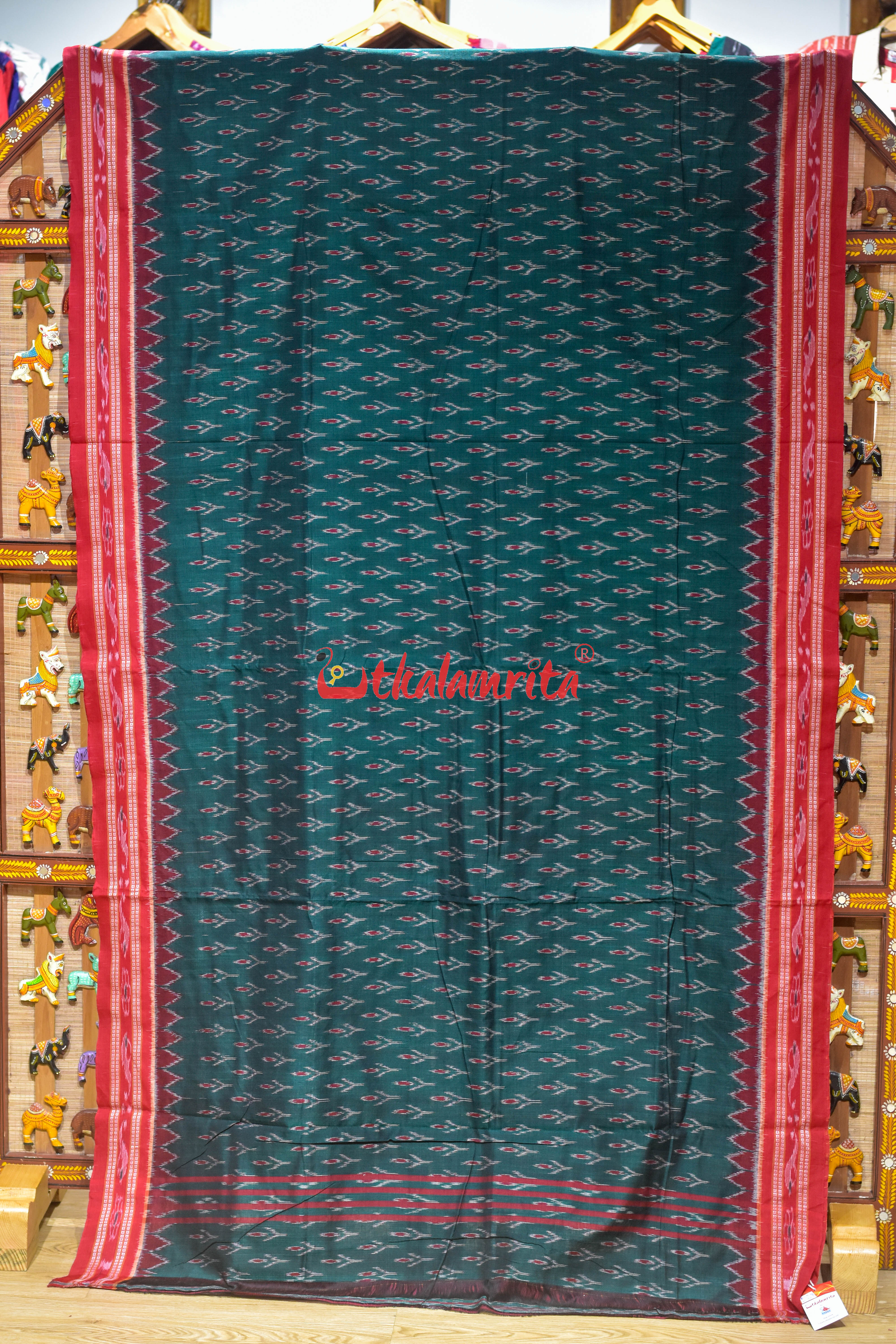 Bottle Green Labanga Bandha Khandua Cotton Saree