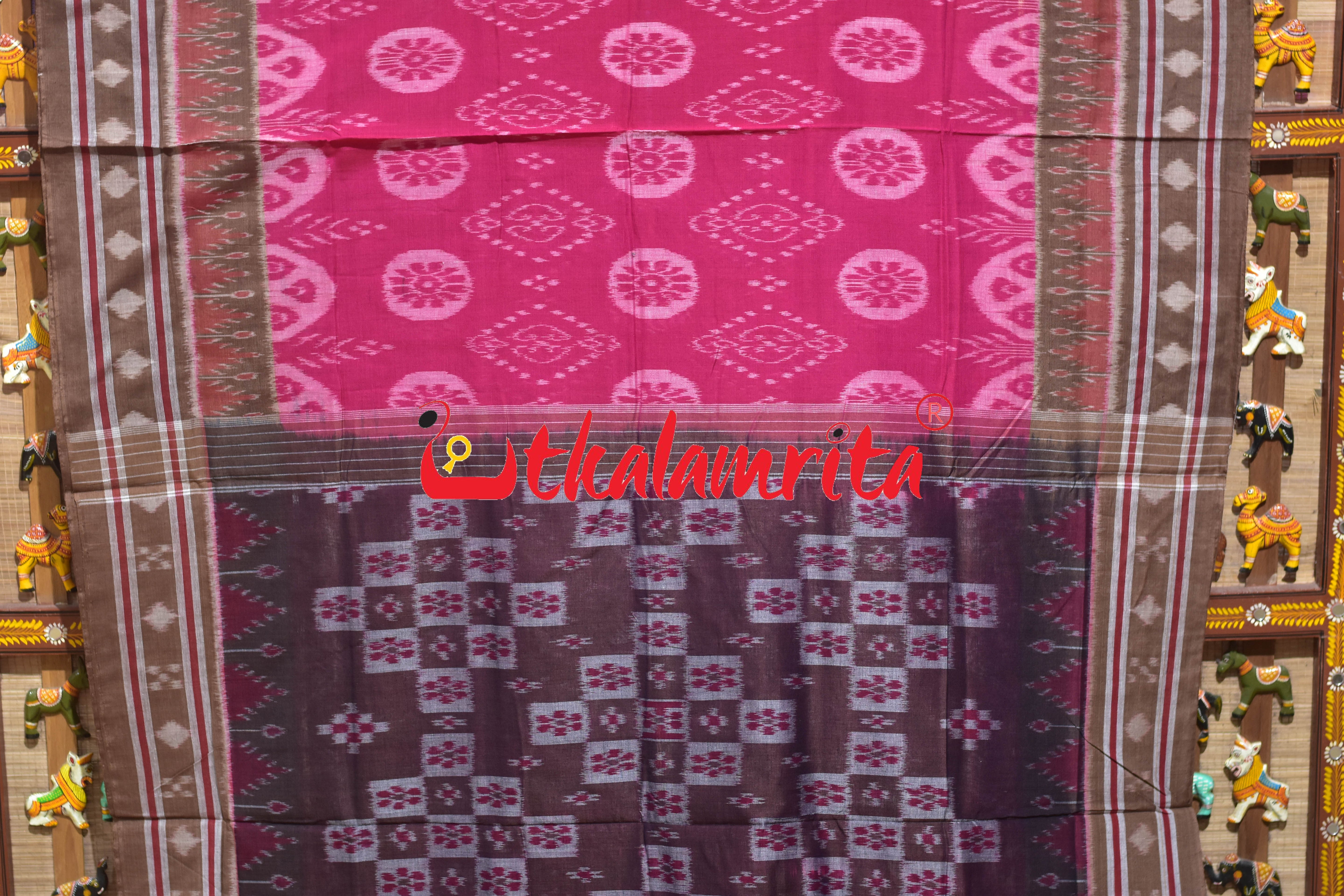 Raspberry Pink Flower Bandha Khandua Cotton Sraee
