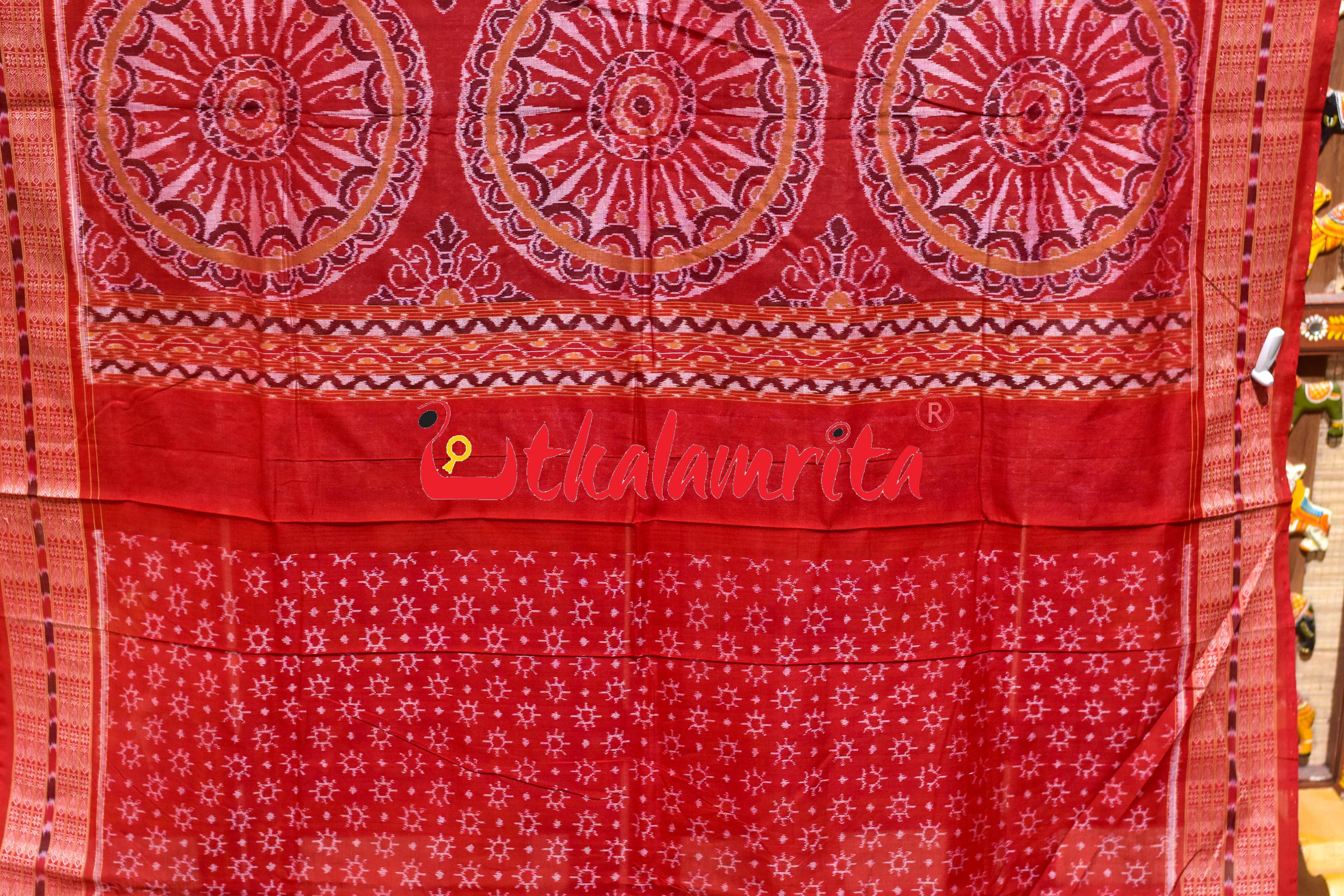 Grey Red Lion Parrot Sambalpuri Cotton Saree