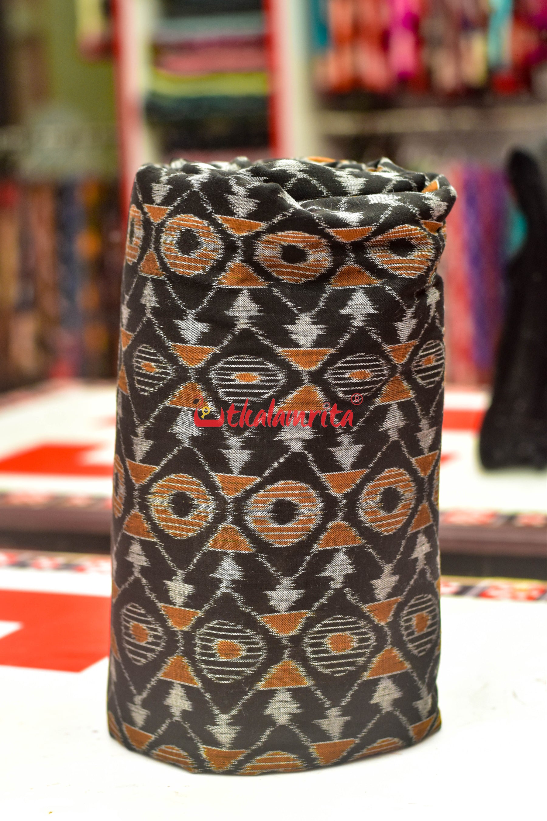 Black Mustard Asymetric Sambalpuri Cotton (Fabric)