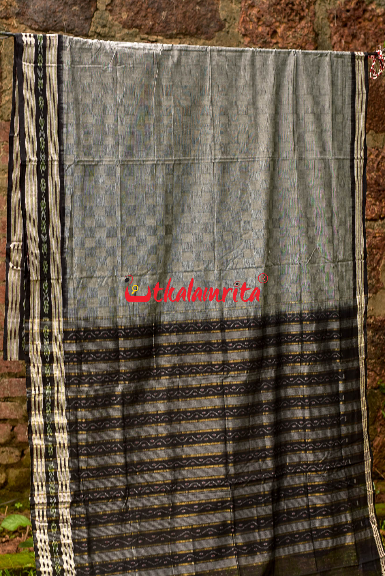 Grey Bandha Border Sambalpuri Cotton Saree