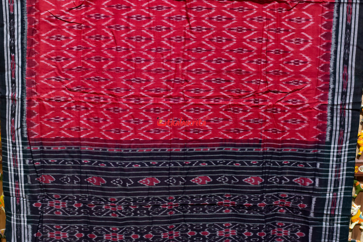 Red Black Phula Bandha Khandua Cotton Saree