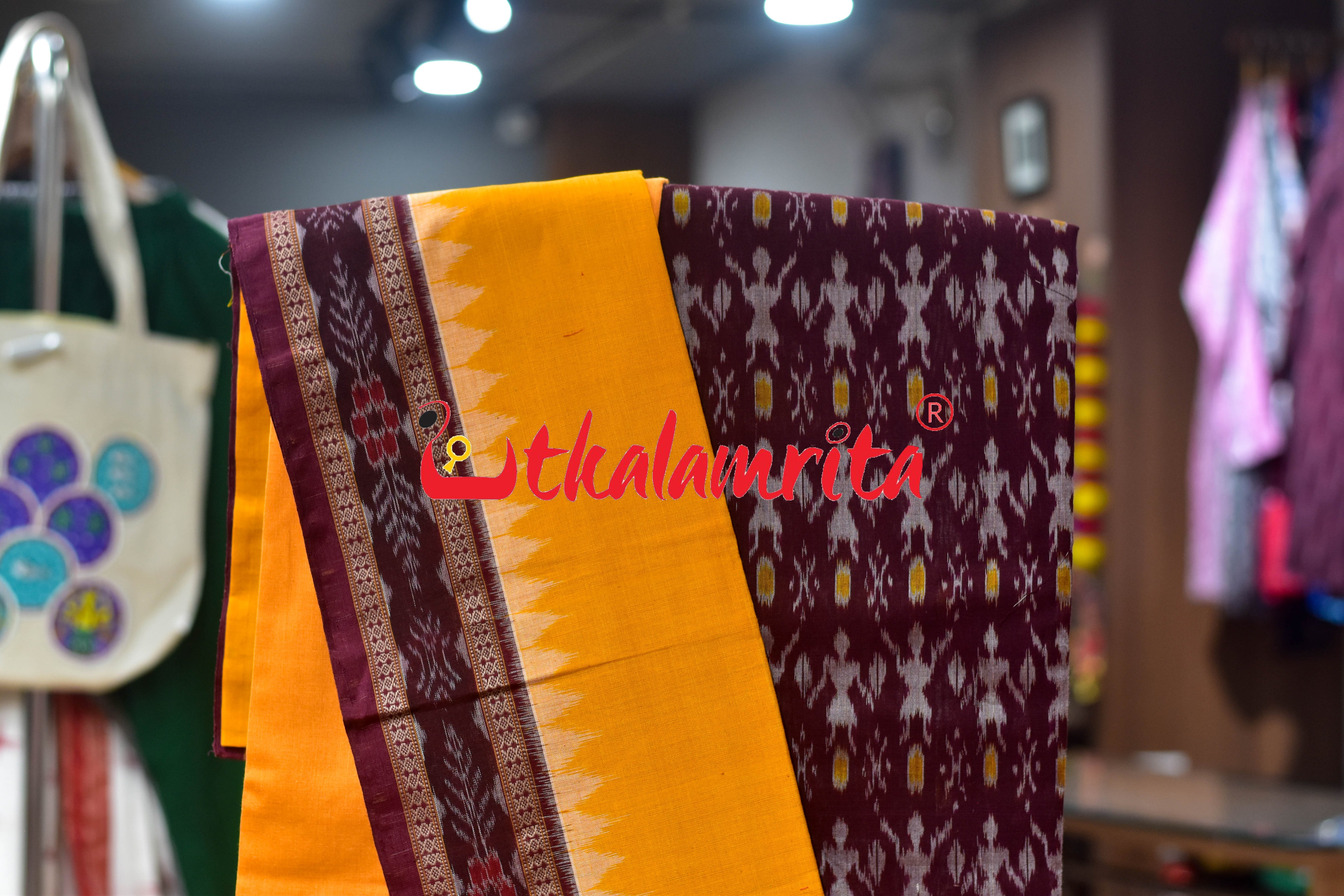 Dark Maroon Yellow Jodi Tribals Cotton Dress Set