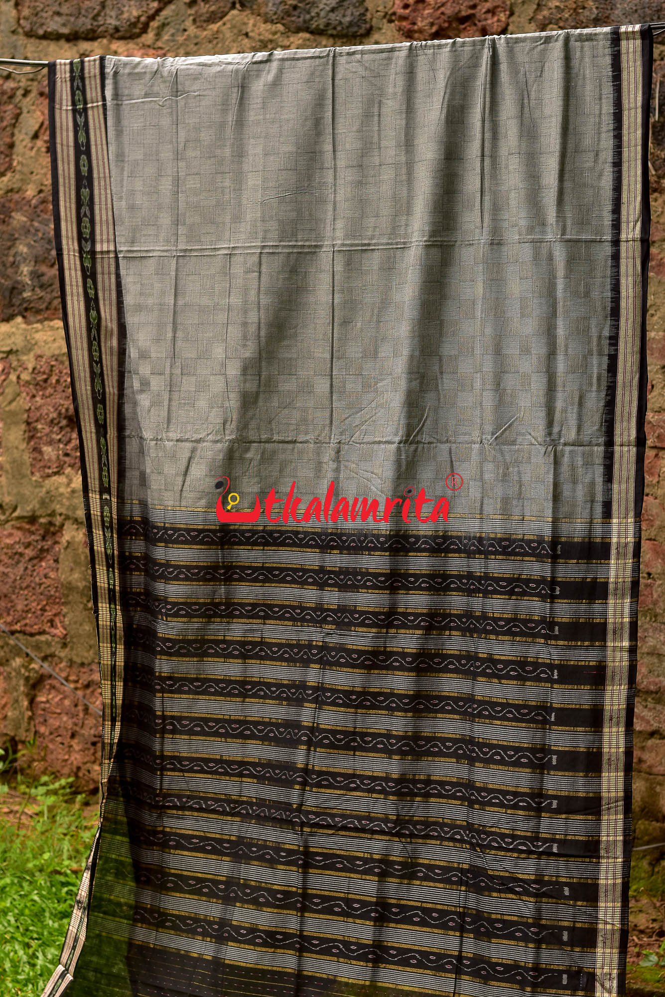 Grey Bandha Border Sambalpuri Cotton Saree