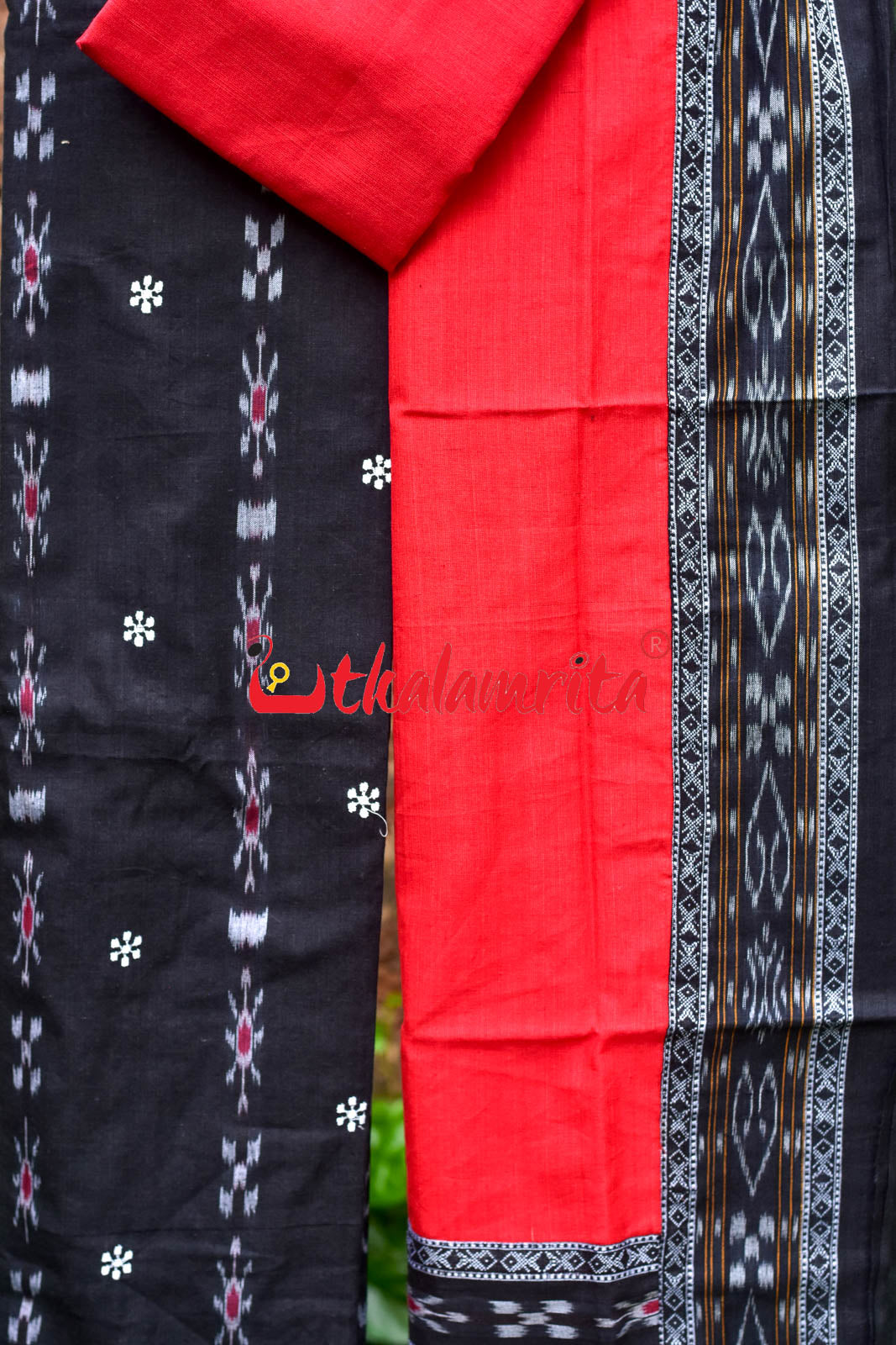 Black Red Simple Pasapali Flower Dress Set