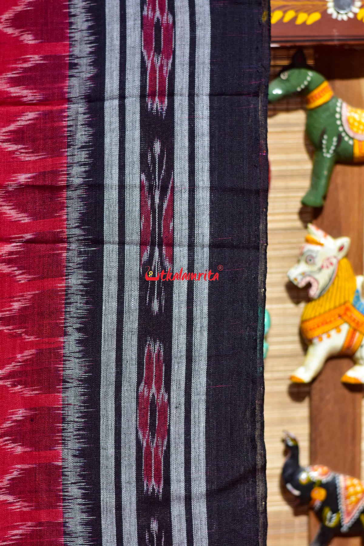 Red Black Phula Bandha Khandua Cotton Saree