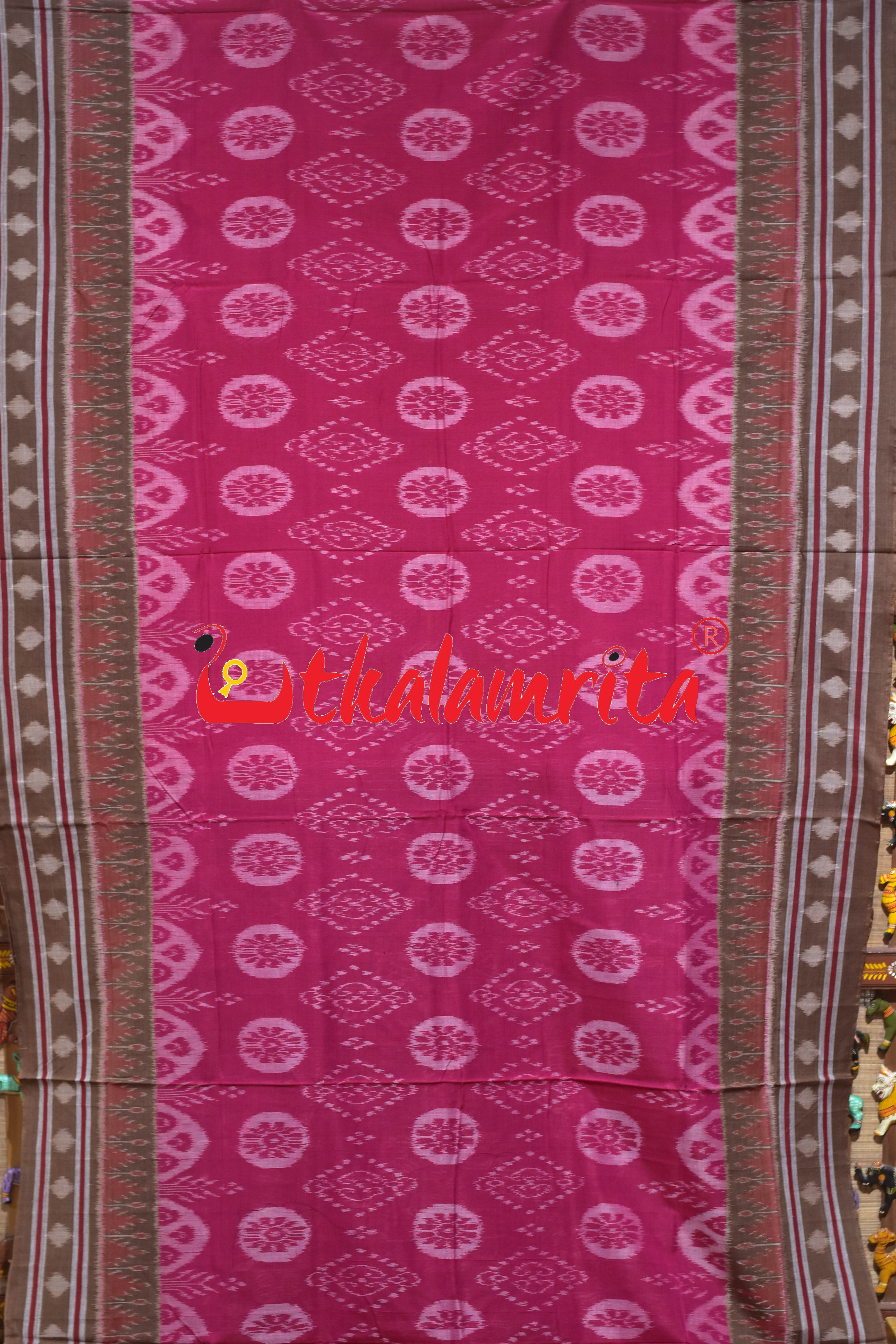Raspberry Pink Flower Bandha Khandua Cotton Sraee