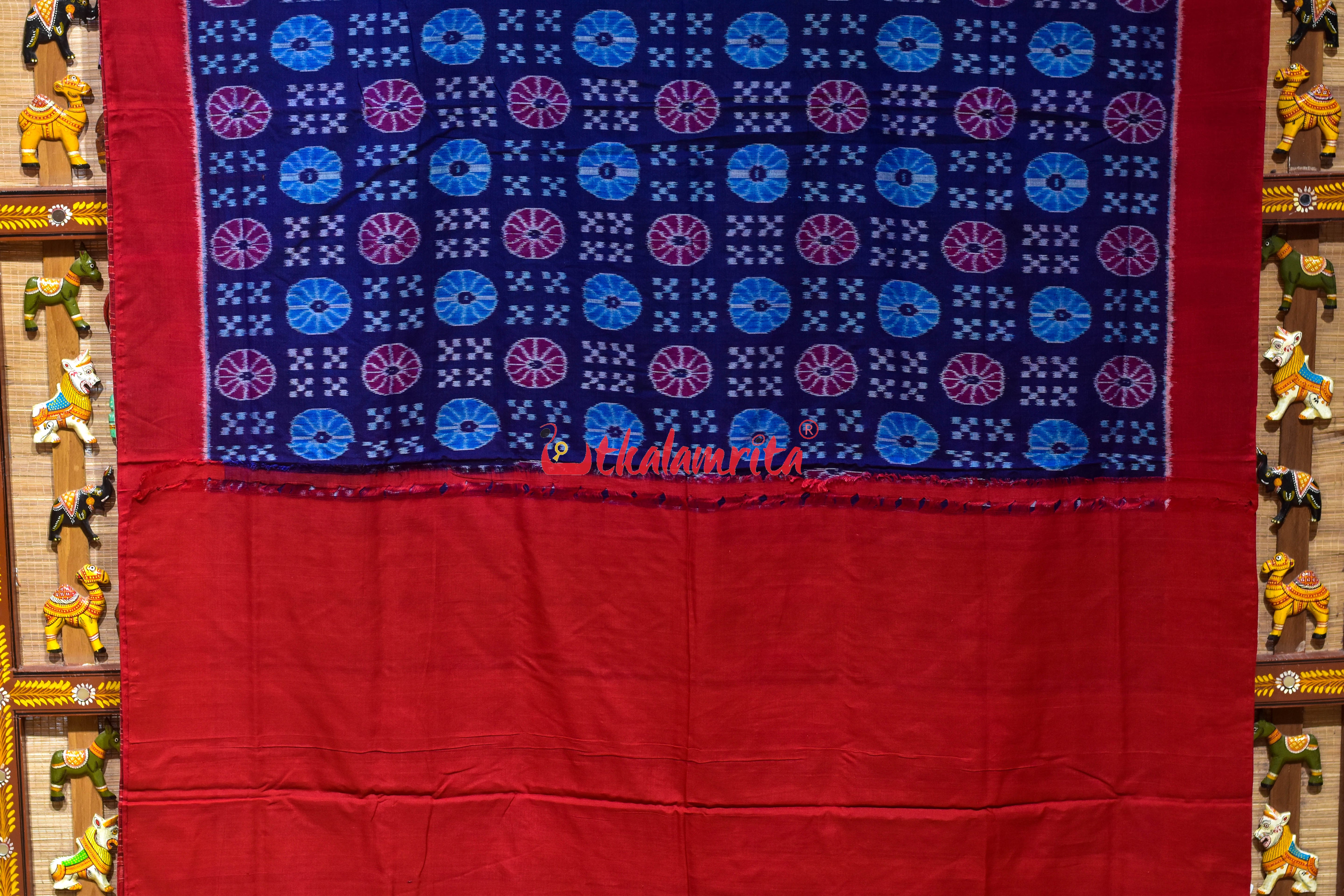 Blue Plain Border Pasapali Sambalpuri Cotton Saree