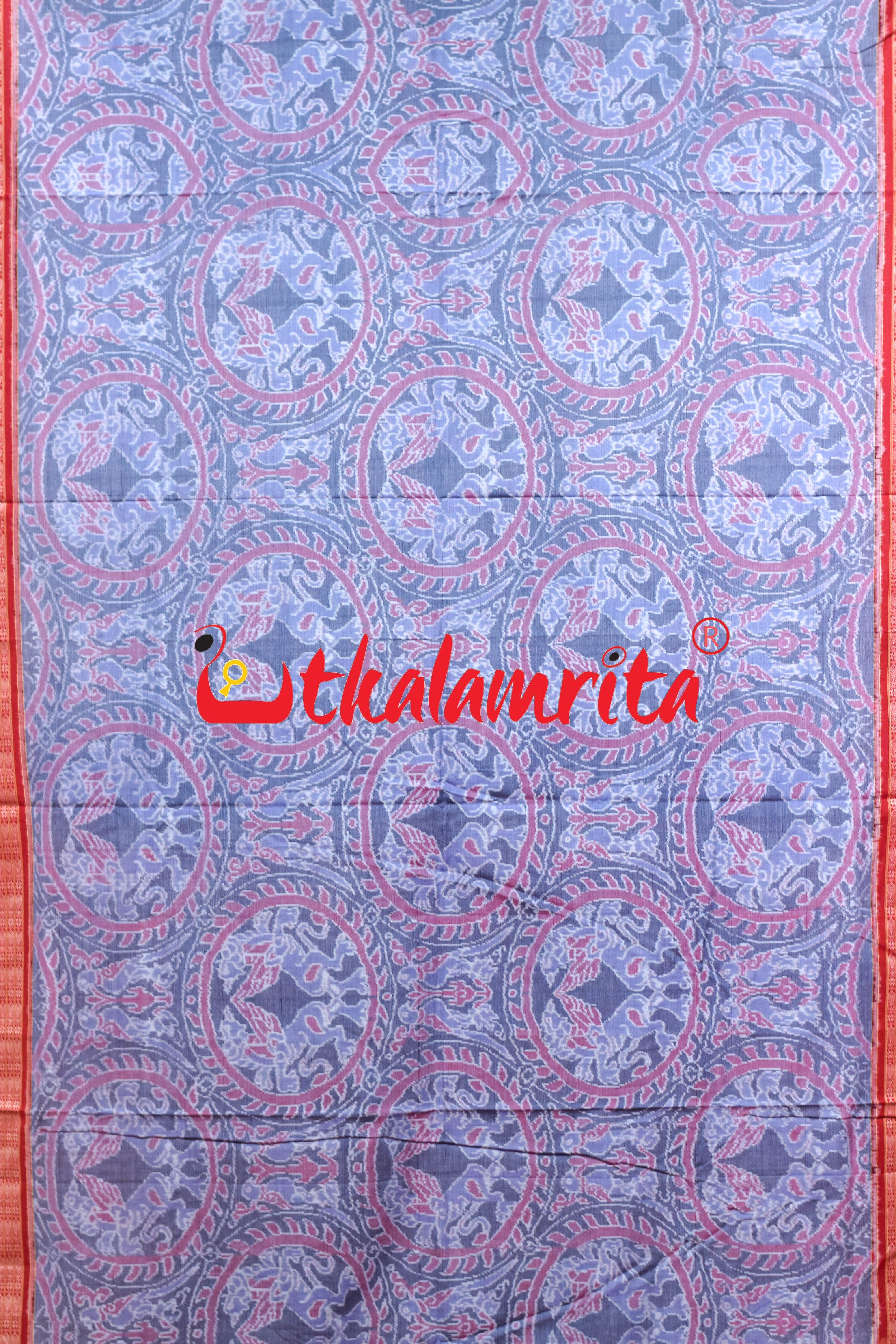 Grey Red Lion Parrot Sambalpuri Cotton Saree
