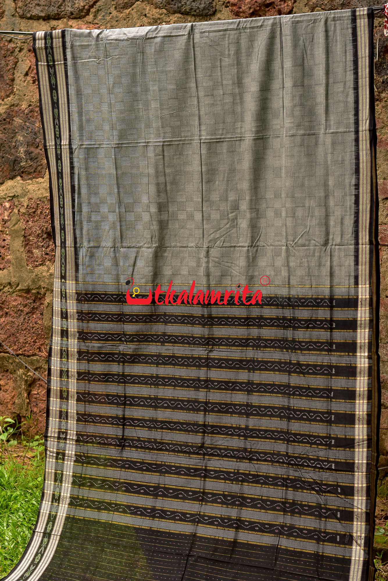 Grey Bandha Border Sambalpuri Cotton Saree