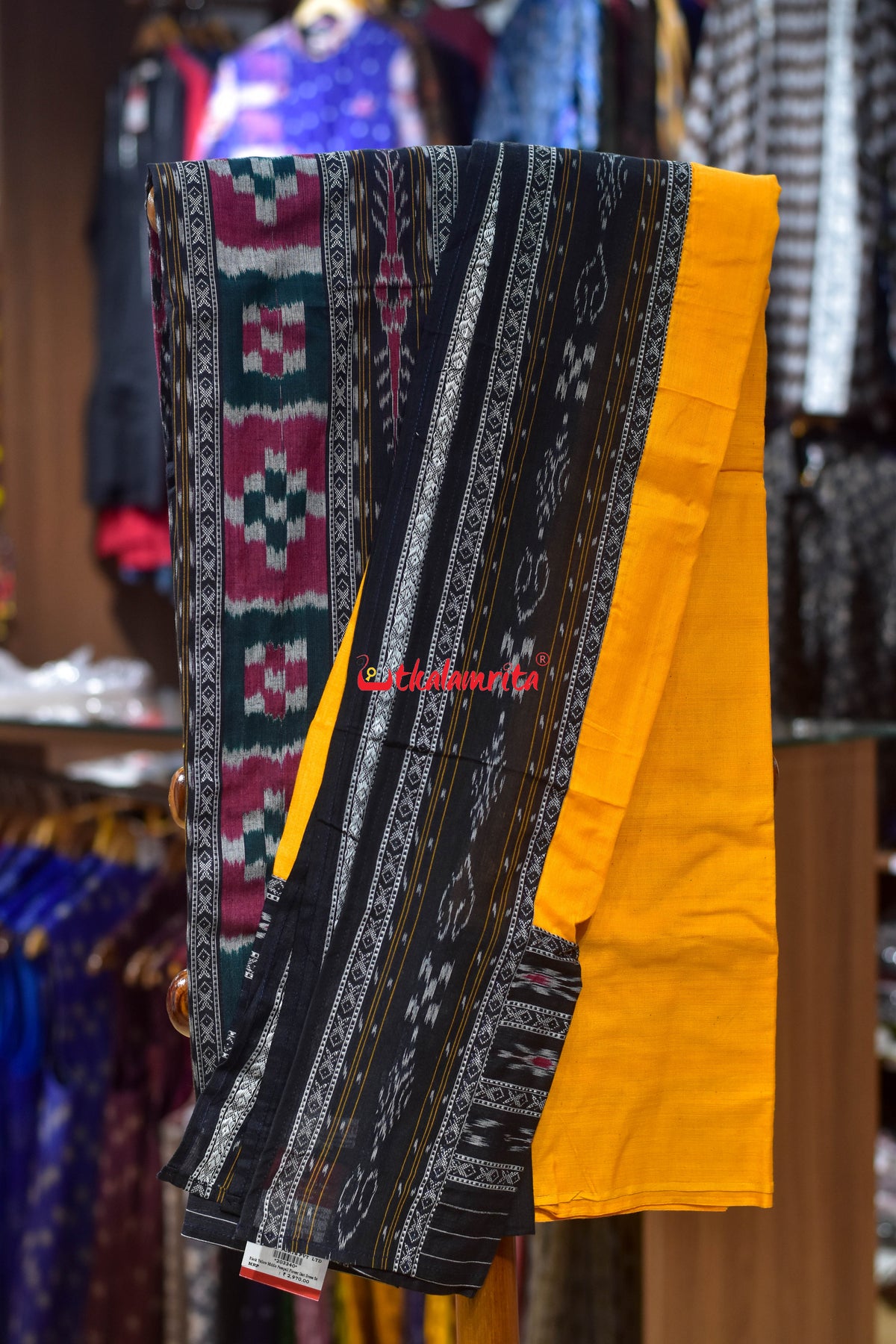 Black Yellow Middle Pasapali Flower Ikat Dress Set