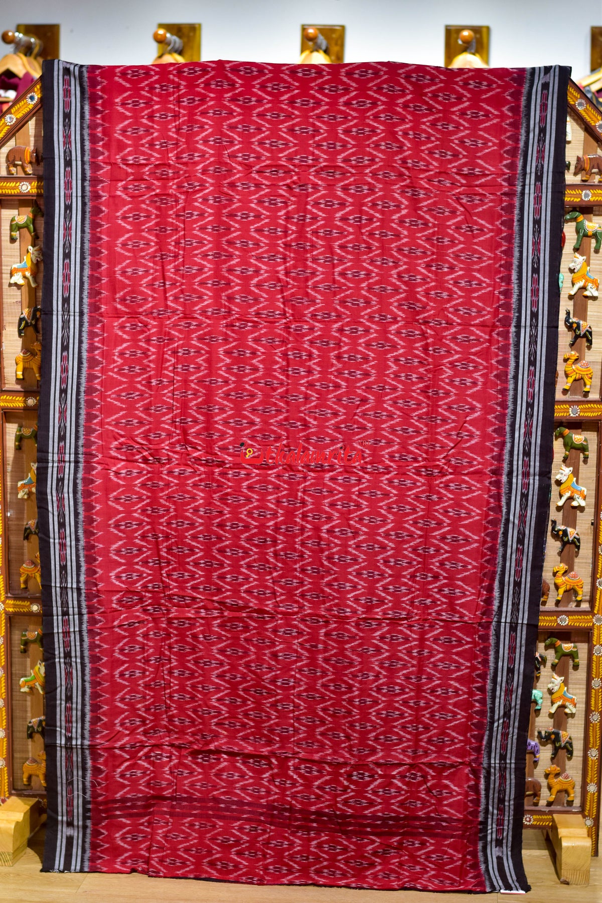 Red Black Phula Bandha Khandua Cotton Saree
