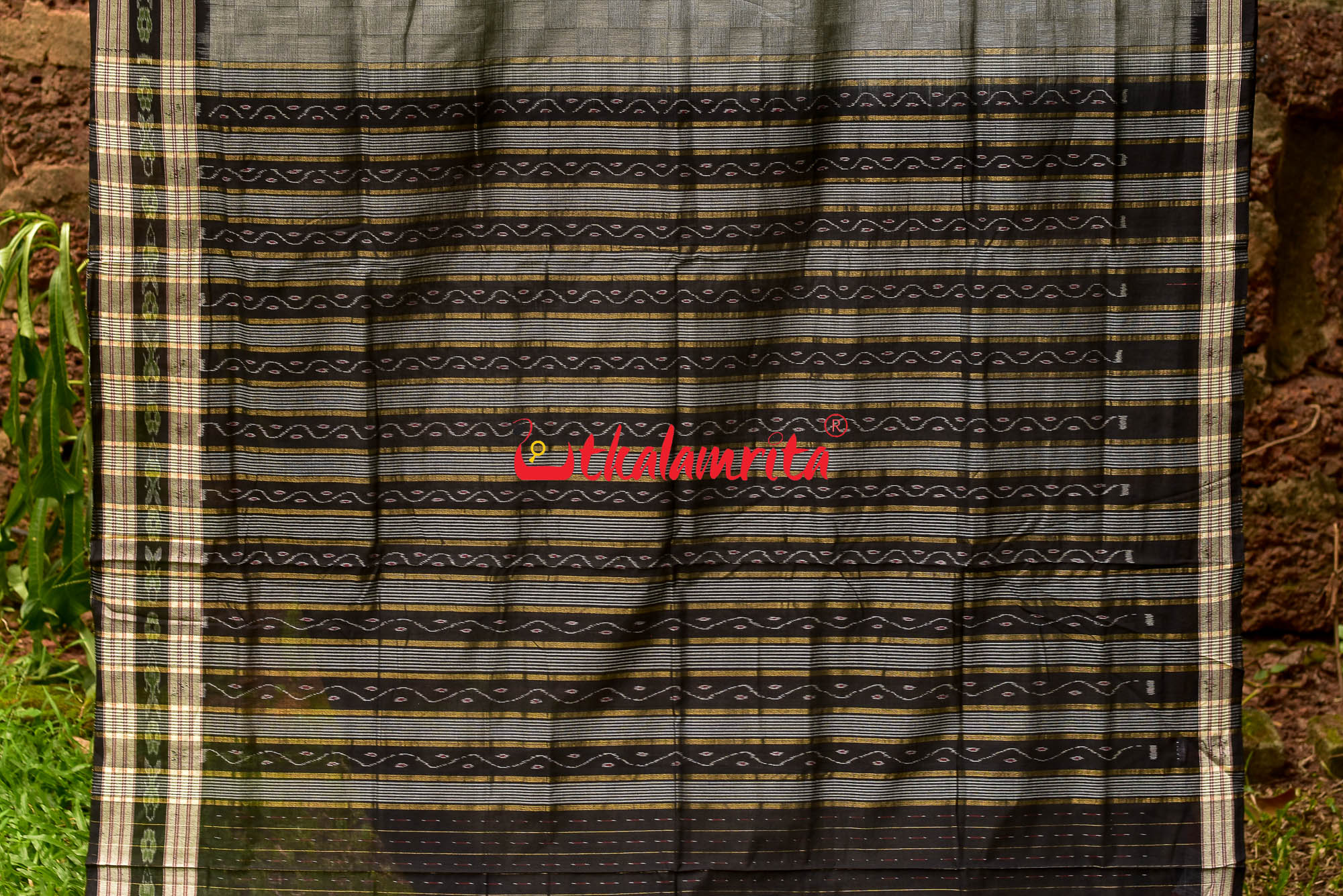 Grey Bandha Border Sambalpuri Cotton Saree