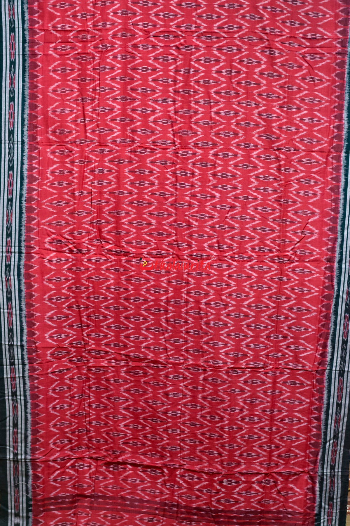 Red Black Phula Bandha Khandua Cotton Saree