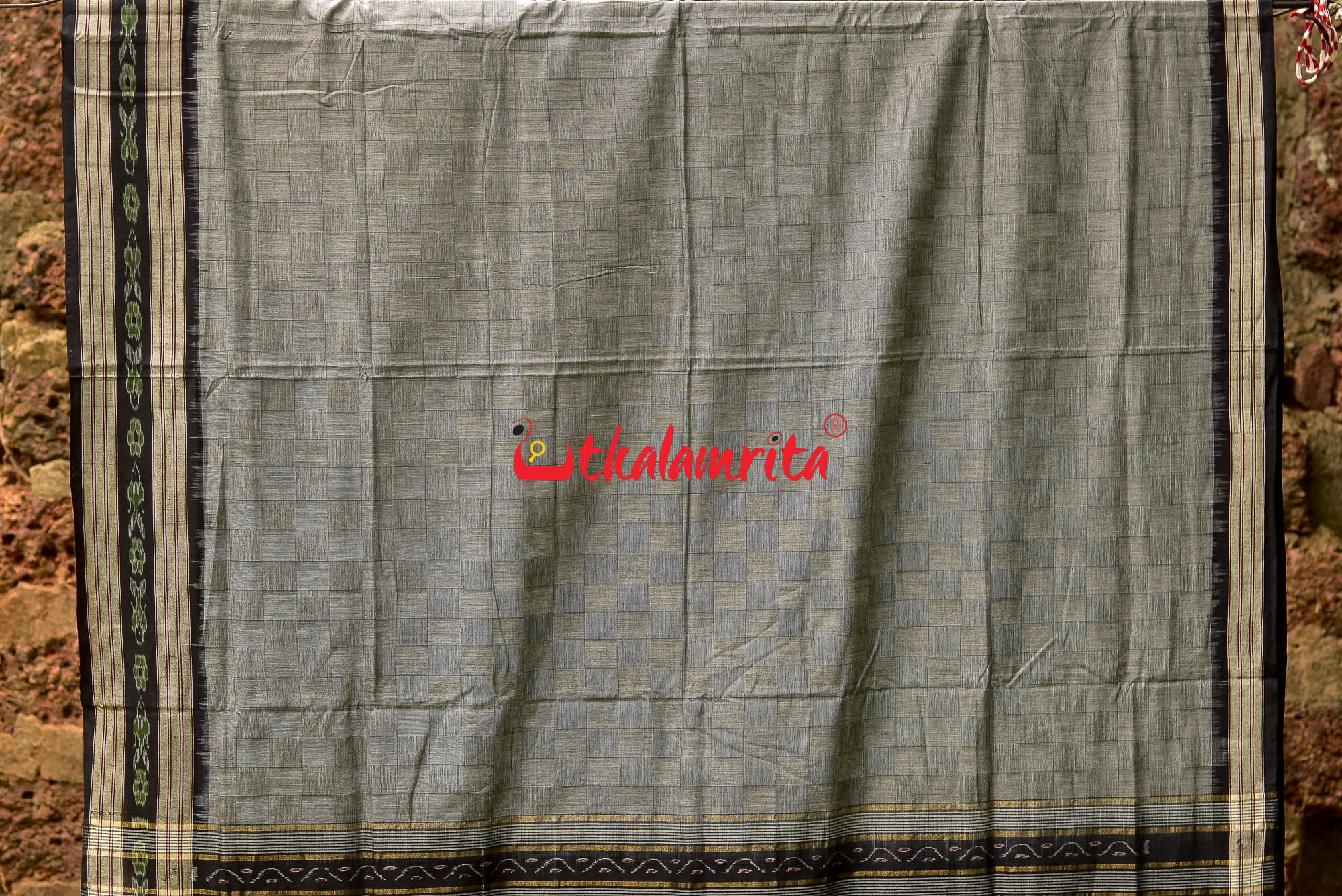 Grey Bandha Border Sambalpuri Cotton Saree