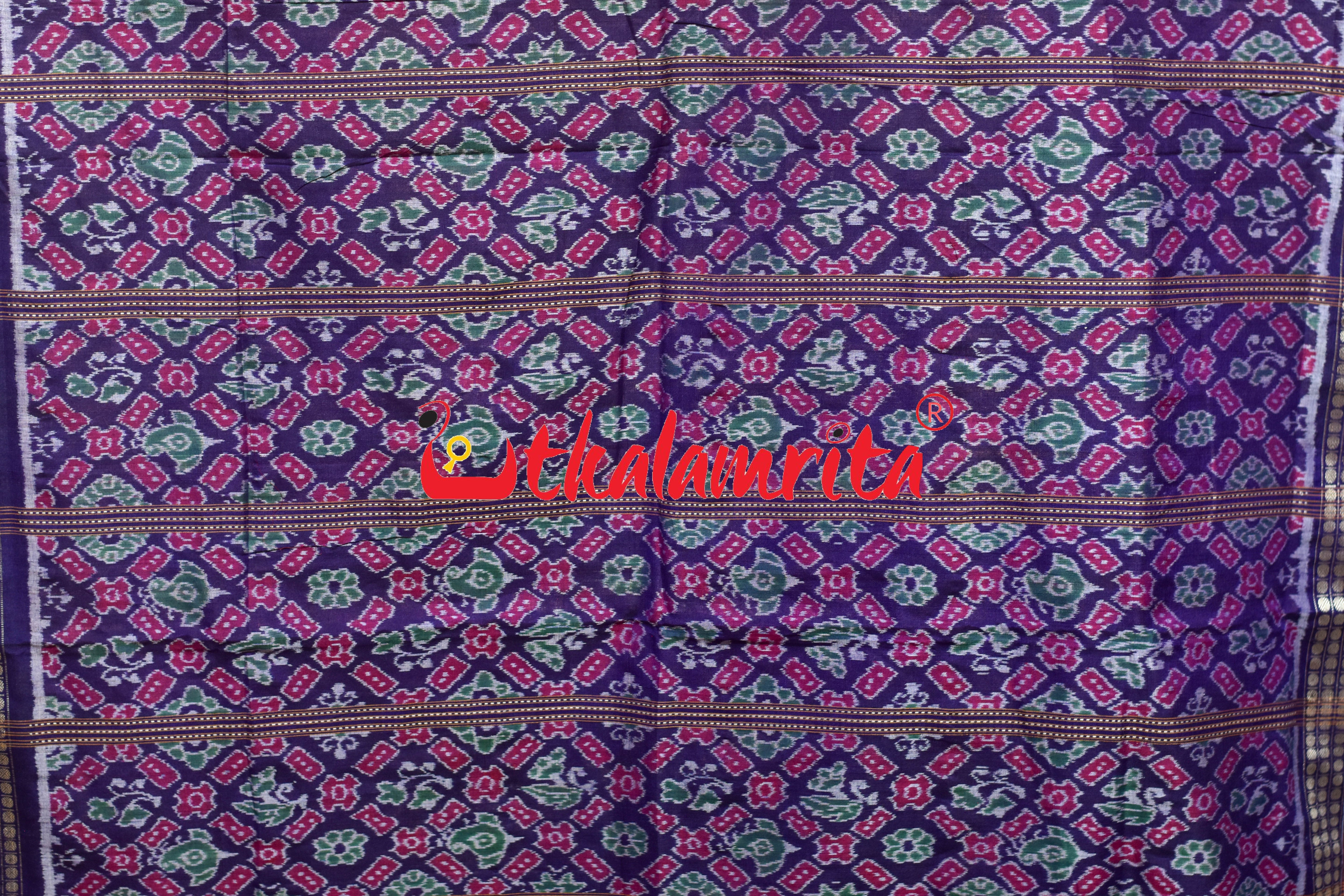 Mustard Blue Middle Jhoti Sambalpuri Cotton Saree