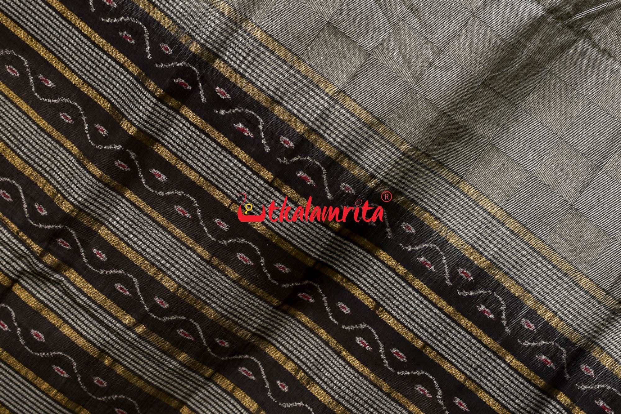 Grey Bandha Border Sambalpuri Cotton Saree