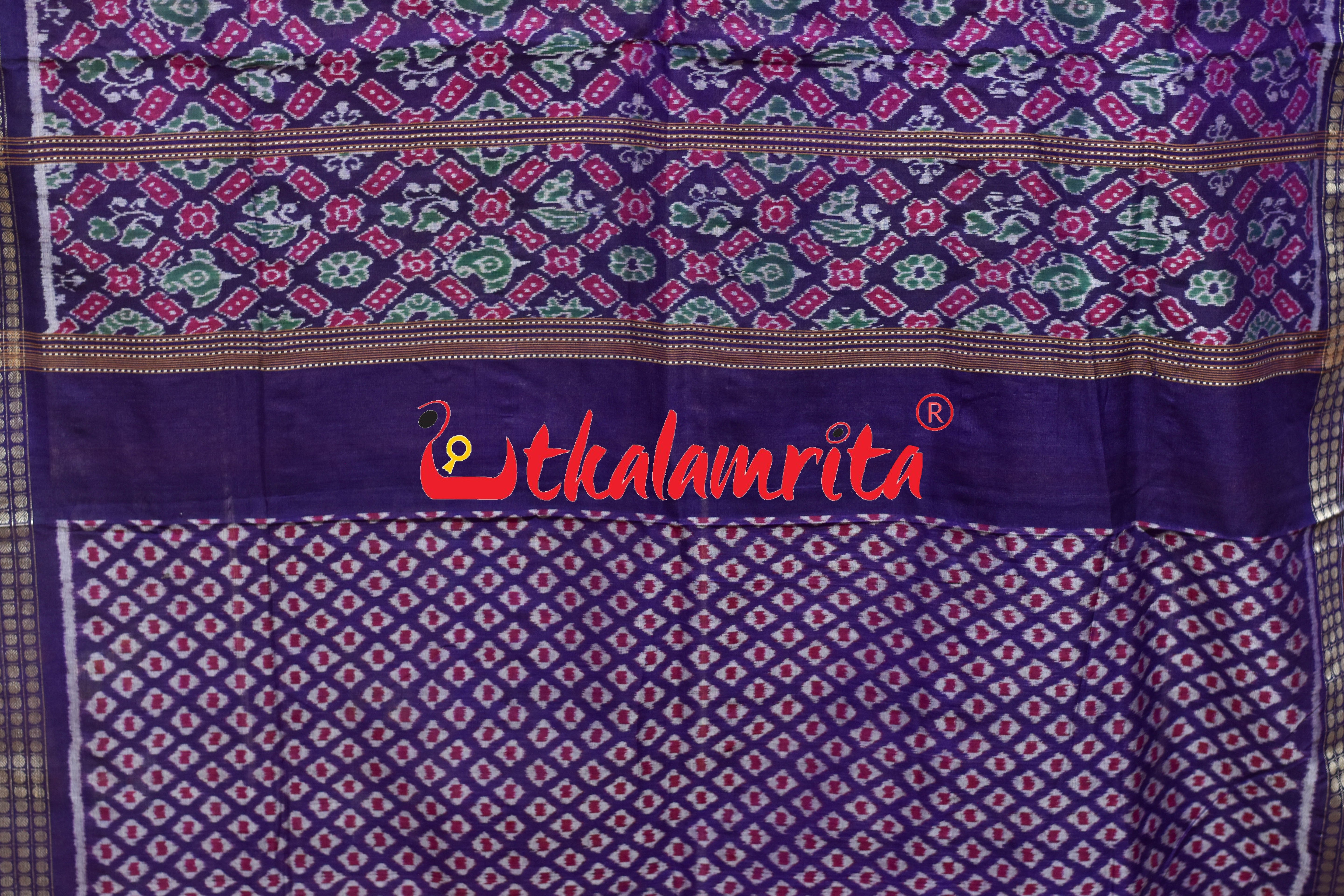 Mustard Blue Middle Jhoti Sambalpuri Cotton Saree
