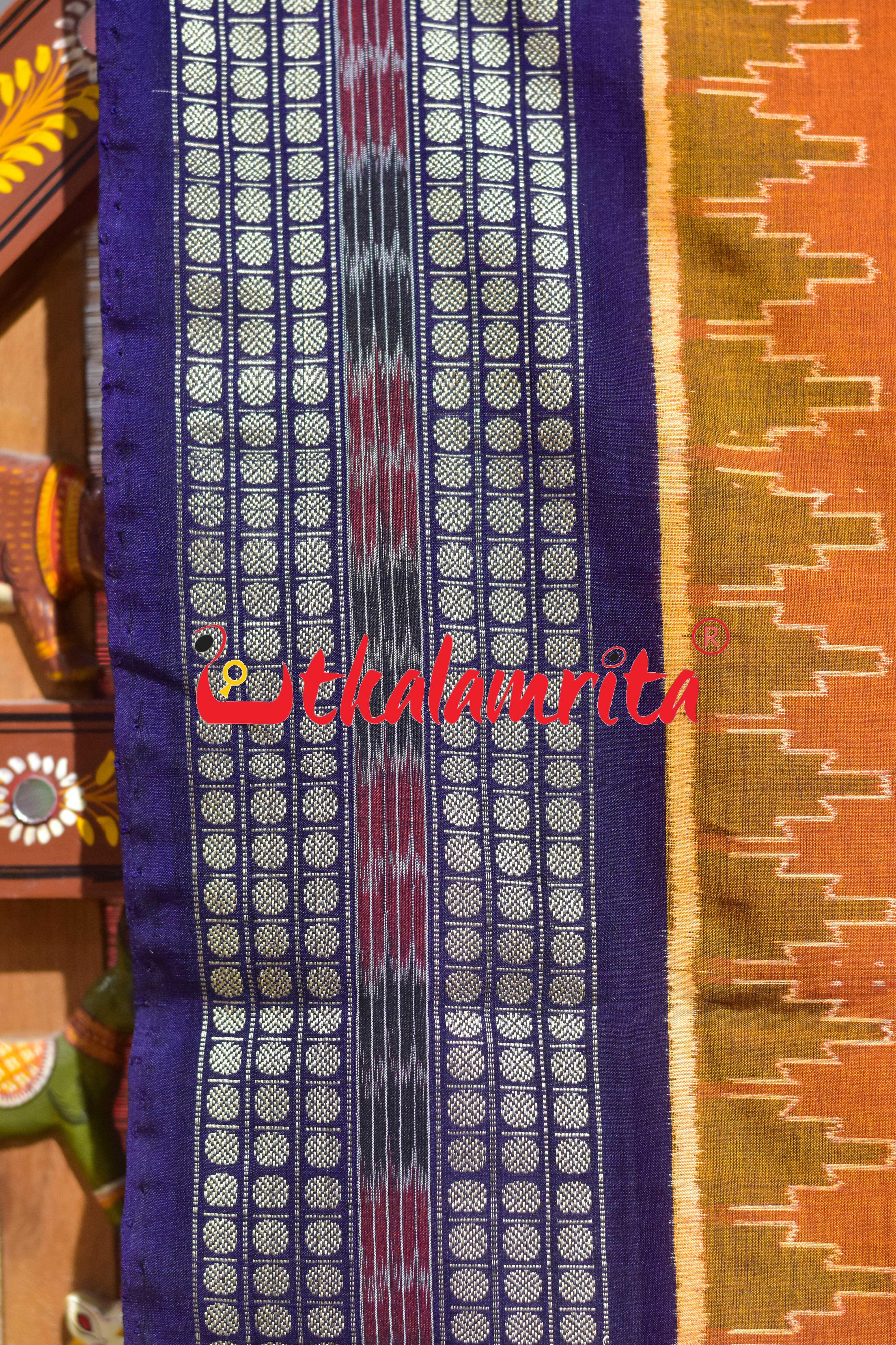 Mustard Blue Middle Jhoti Sambalpuri Cotton Saree