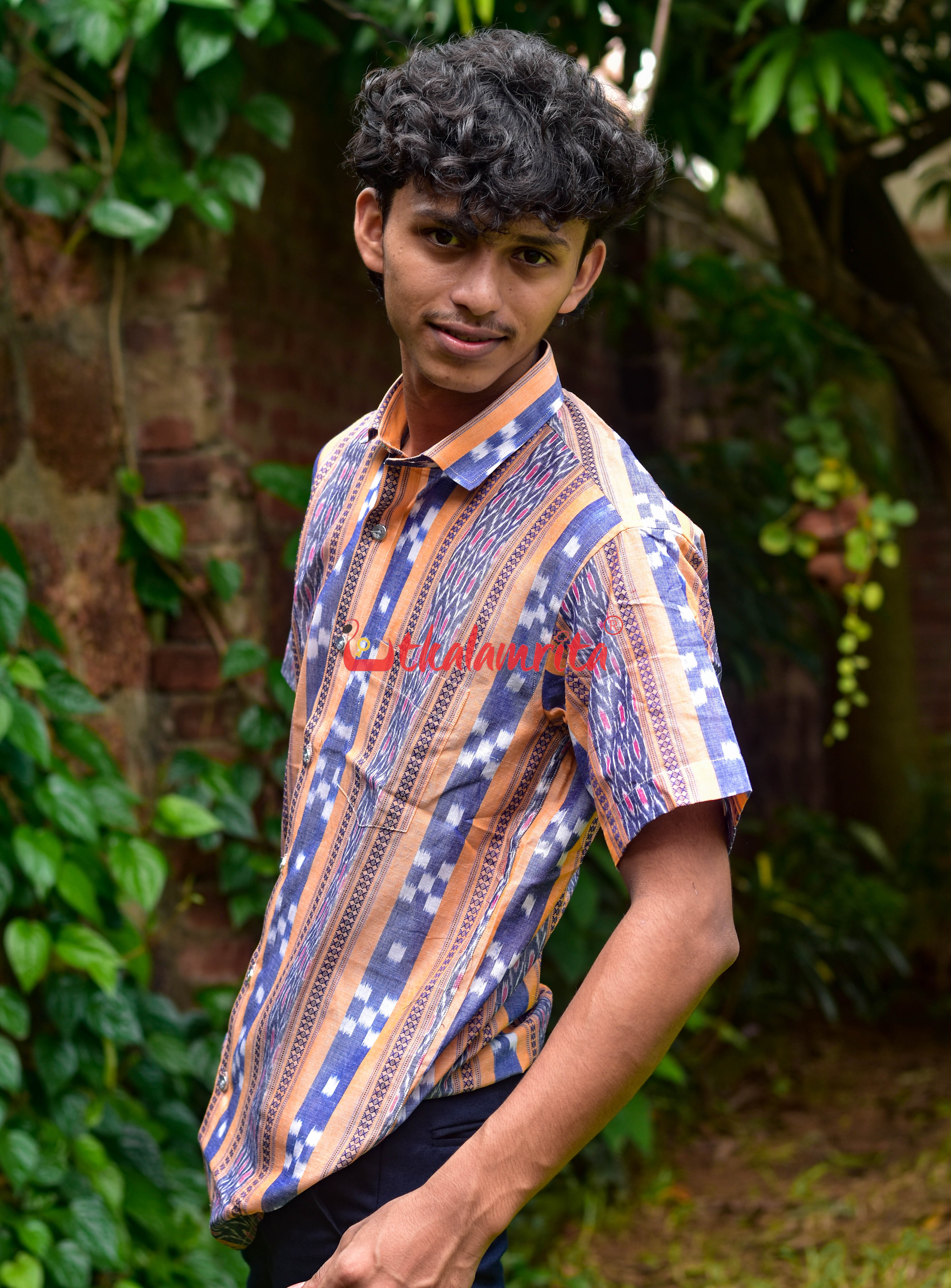Pastel Orange Blue Pasapali (Mens' Half Shirt)