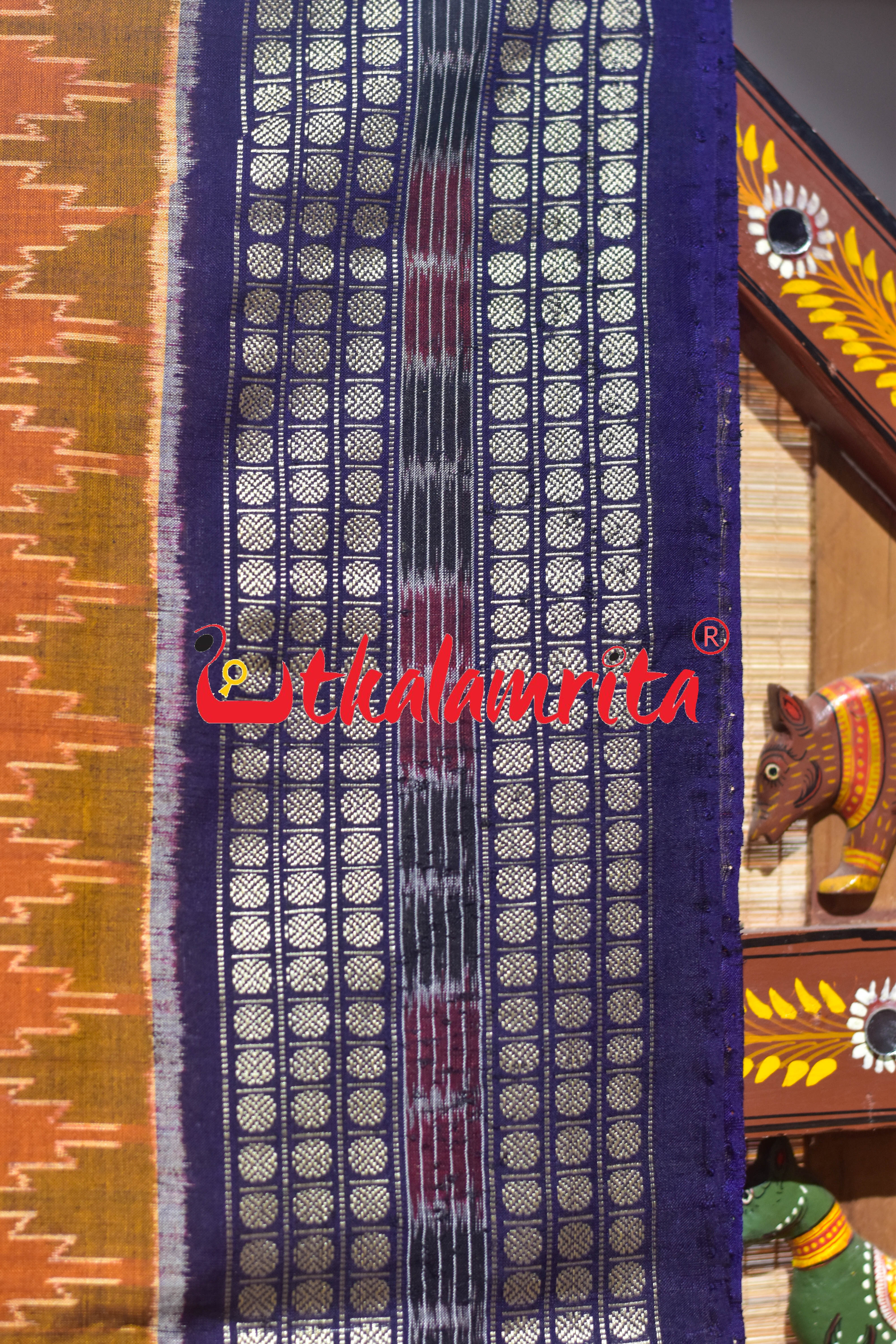 Mustard Blue Middle Jhoti Sambalpuri Cotton Saree