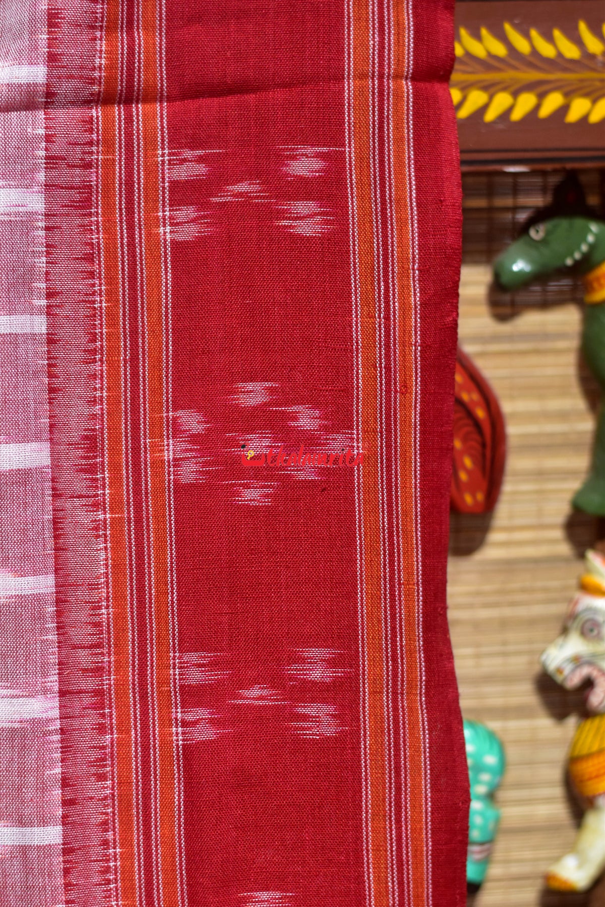 White Orange 7D Body Bandha Khandua Cotton Saree