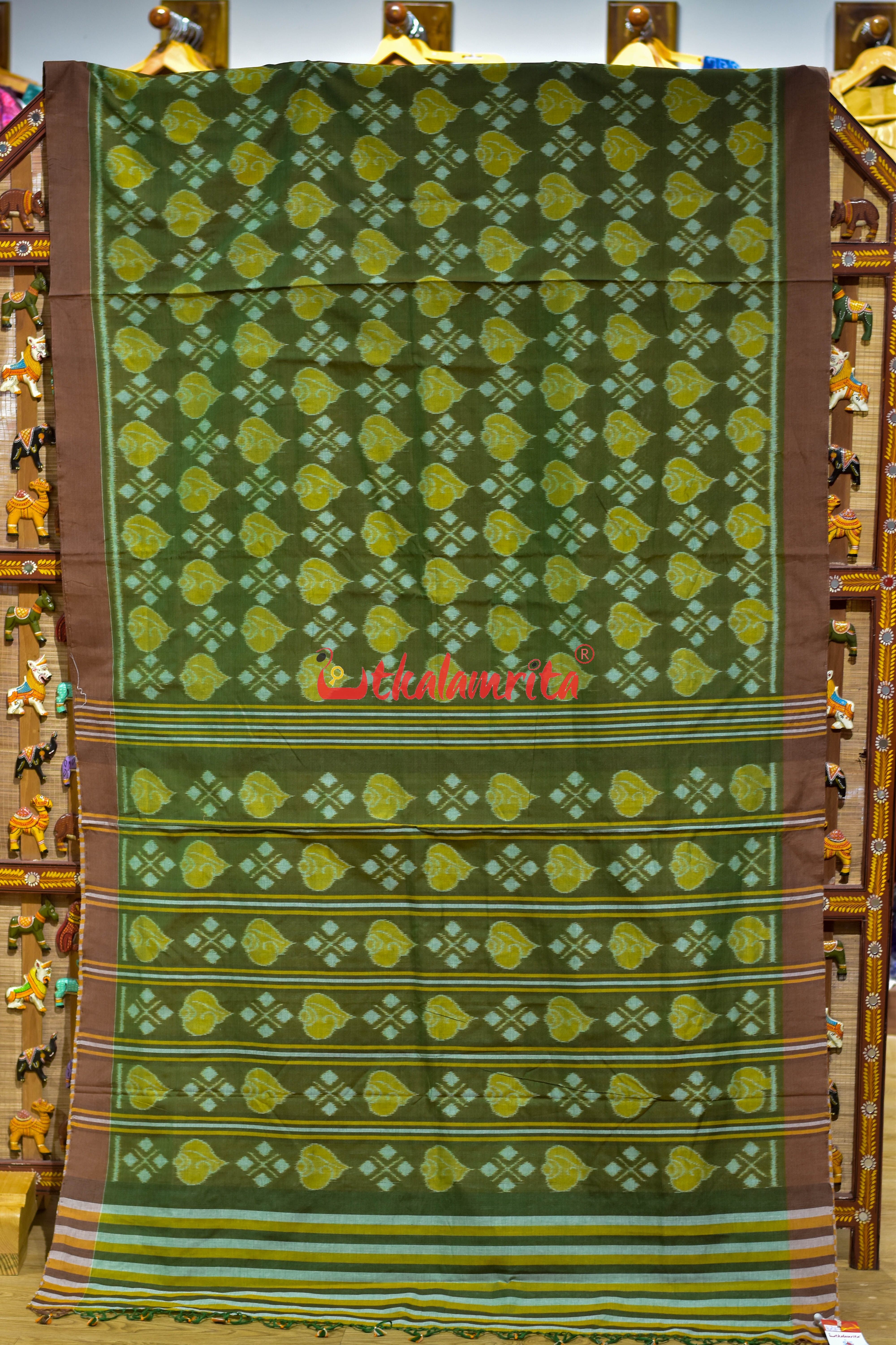 Mehndi Yellow Sankha Khandua Cotton Saree