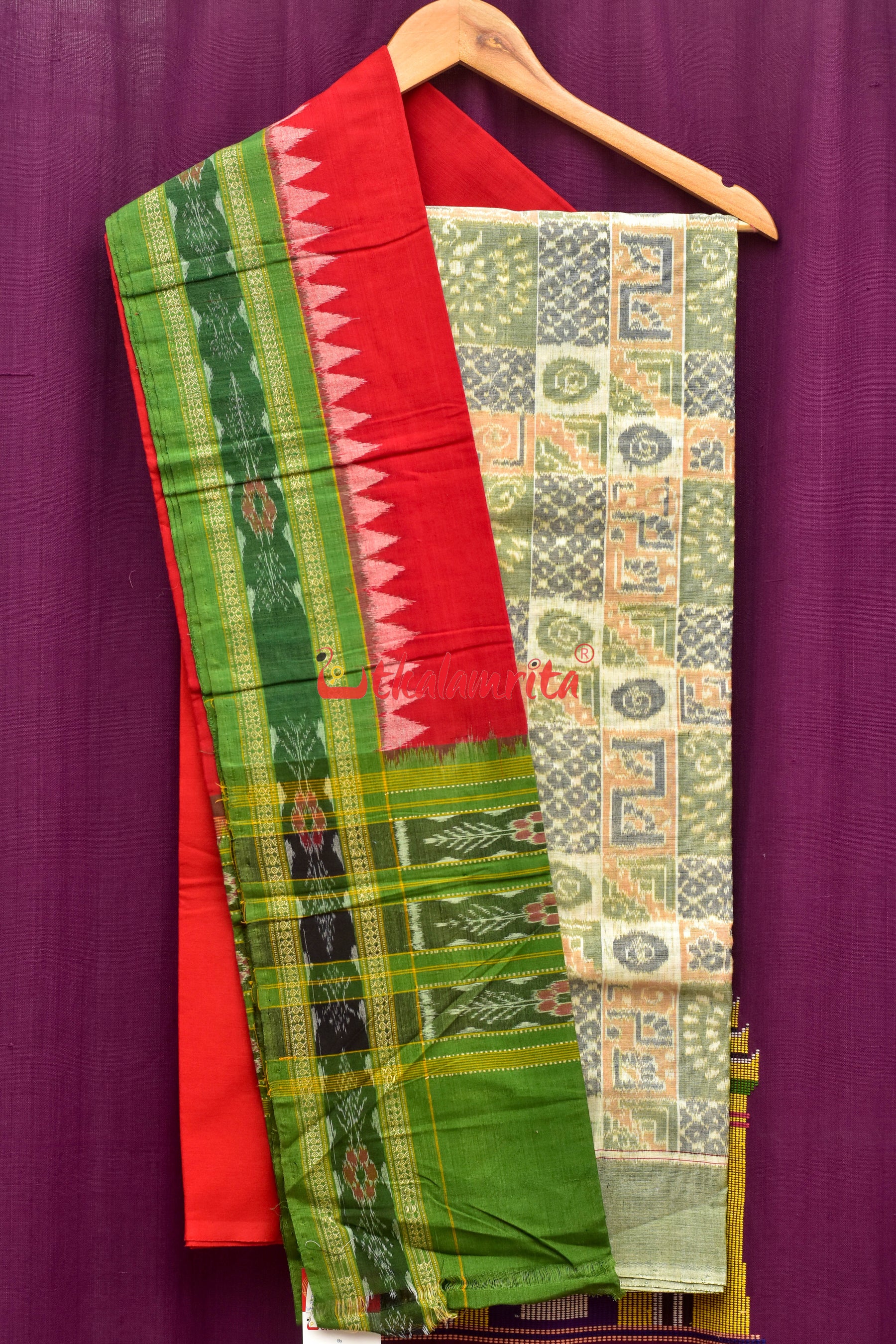 Olive Green Bandha Sambalpuri Dress Set