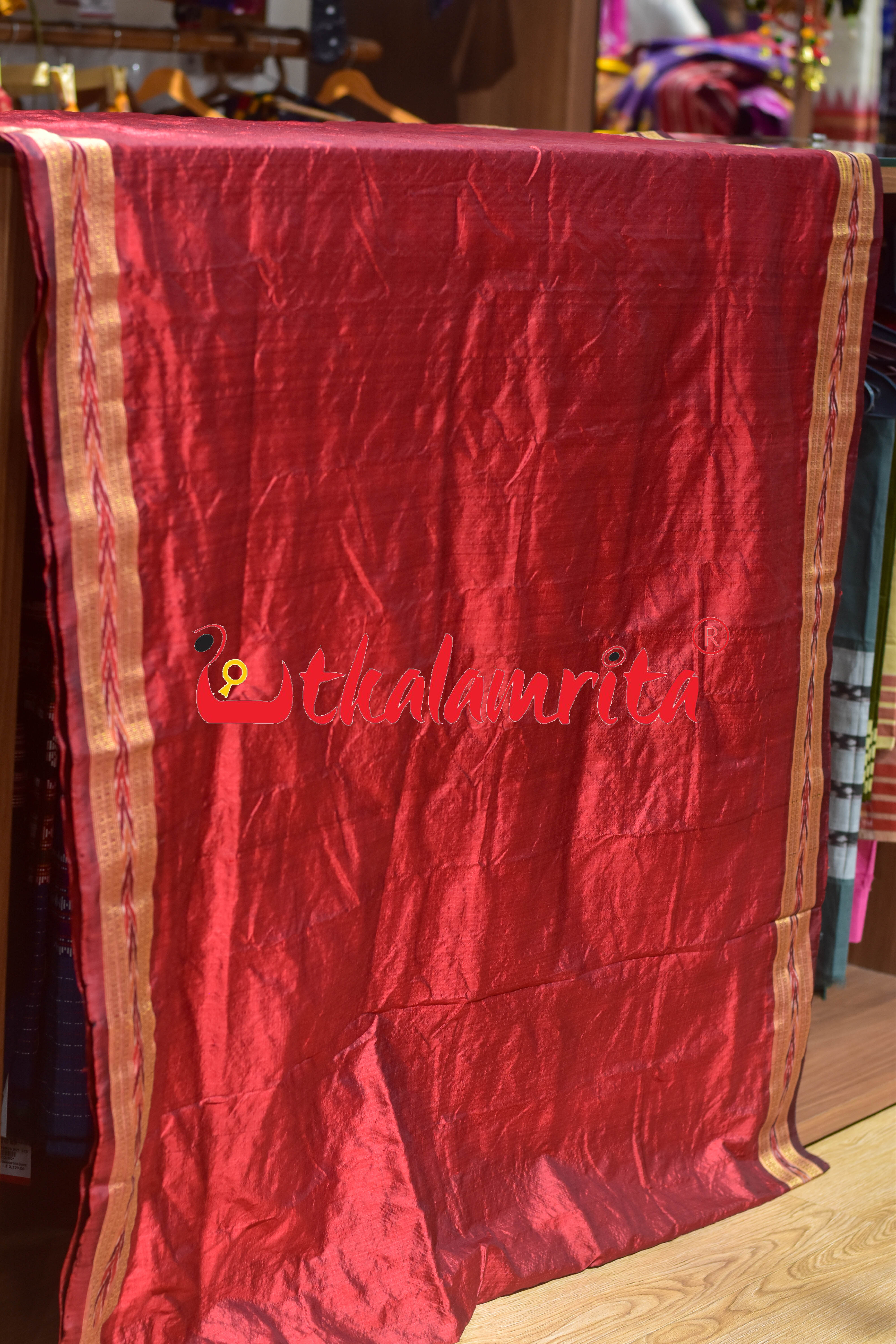 Maroon Arrows Bandha Silk (Fabric)