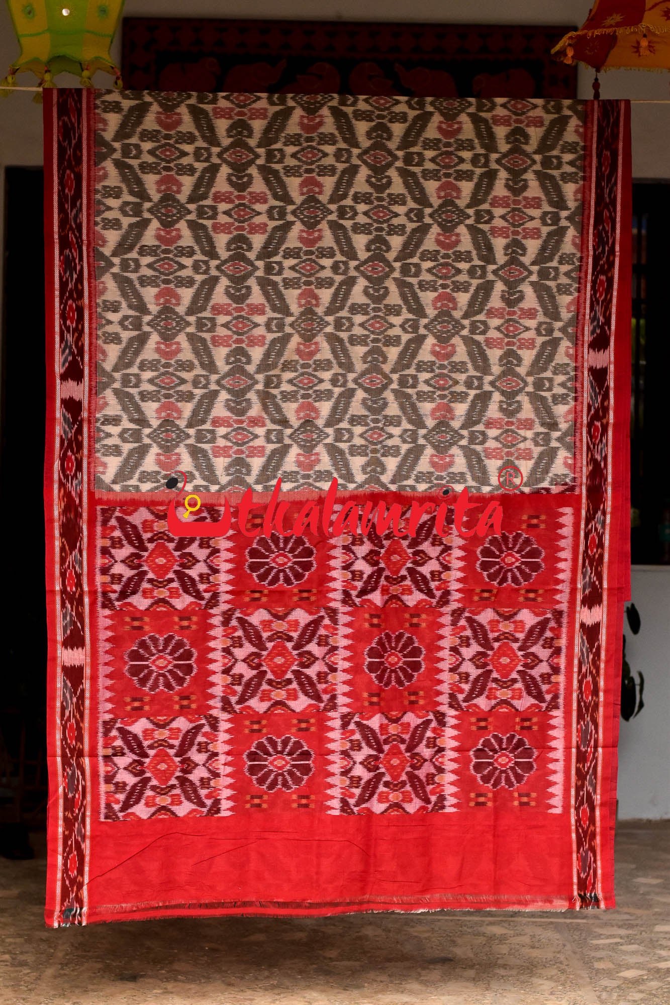 White Computer Border Bandha Khandua Cotton Saree