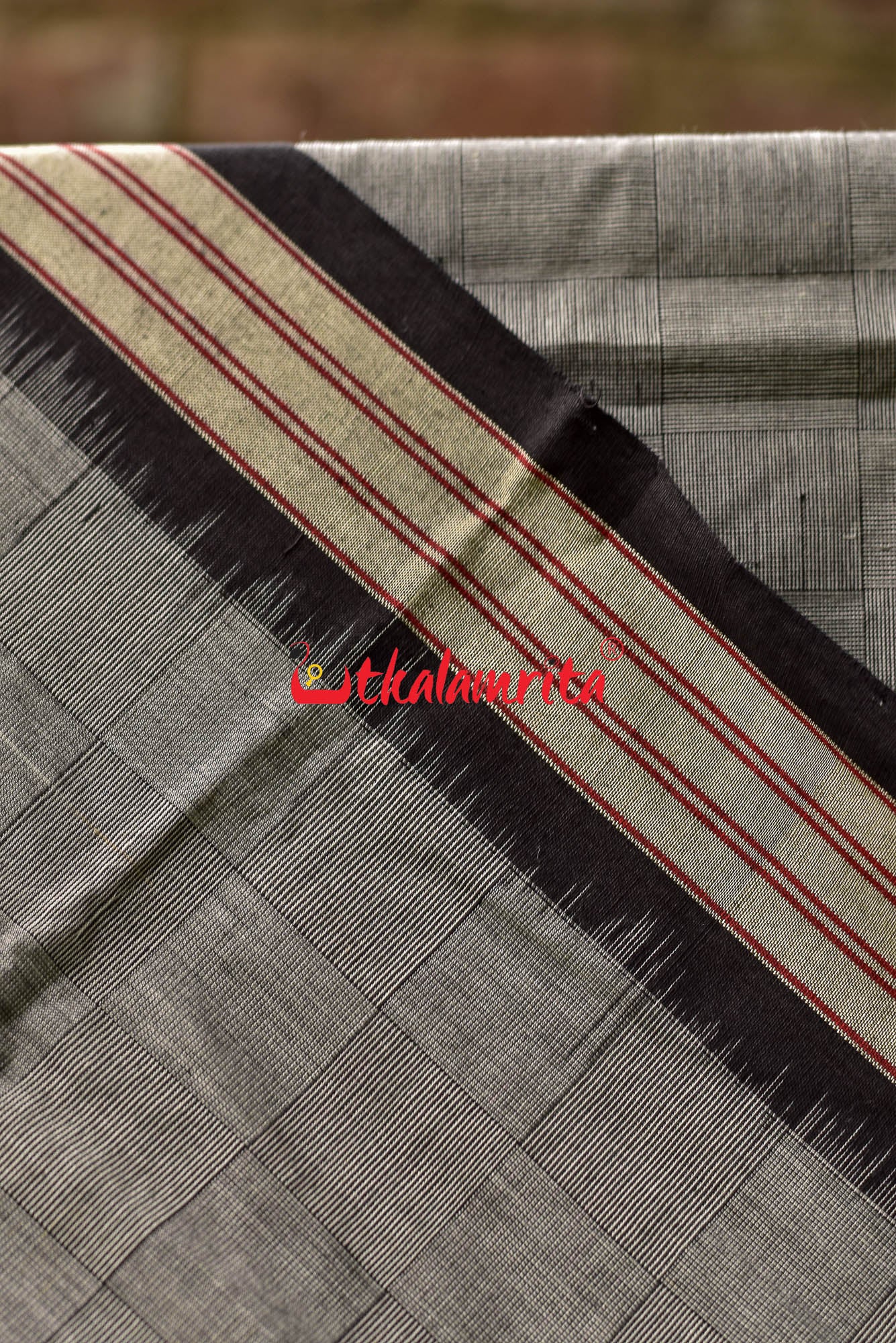 Grey Bandha Border Sambalpuri Cotton Saree
