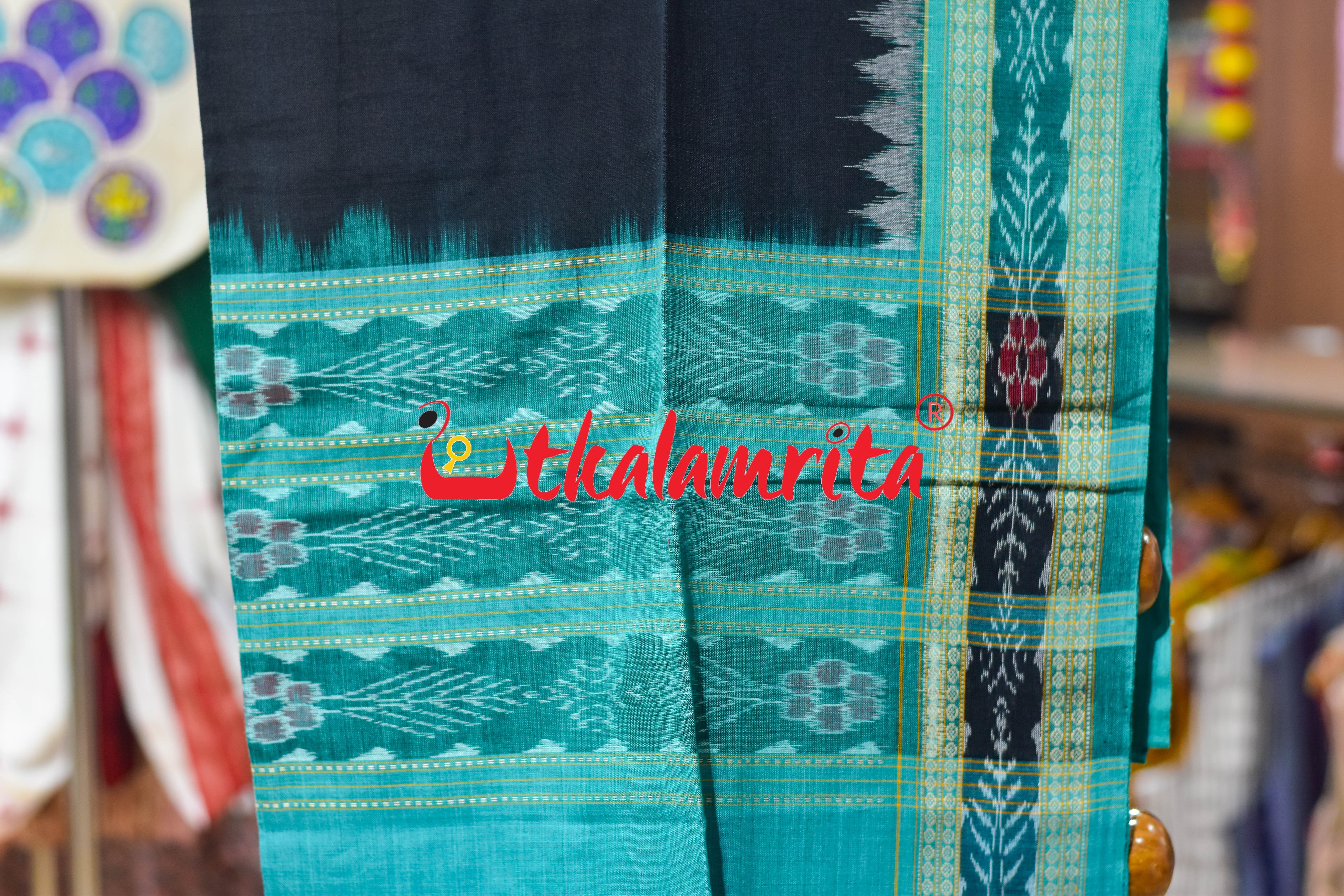 Green Black Thikiri Waves Sambalpuri Cotton Dress Set