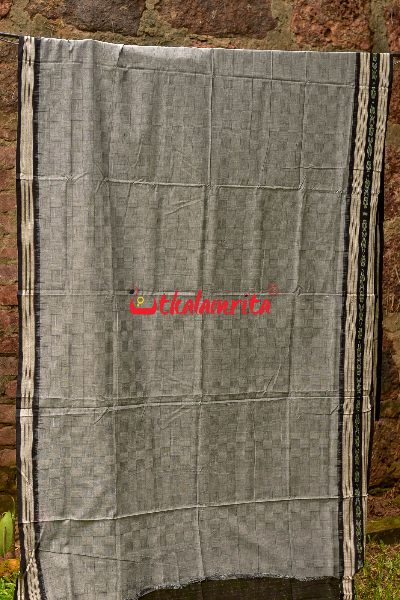 Grey Bandha Border Sambalpuri Cotton Saree