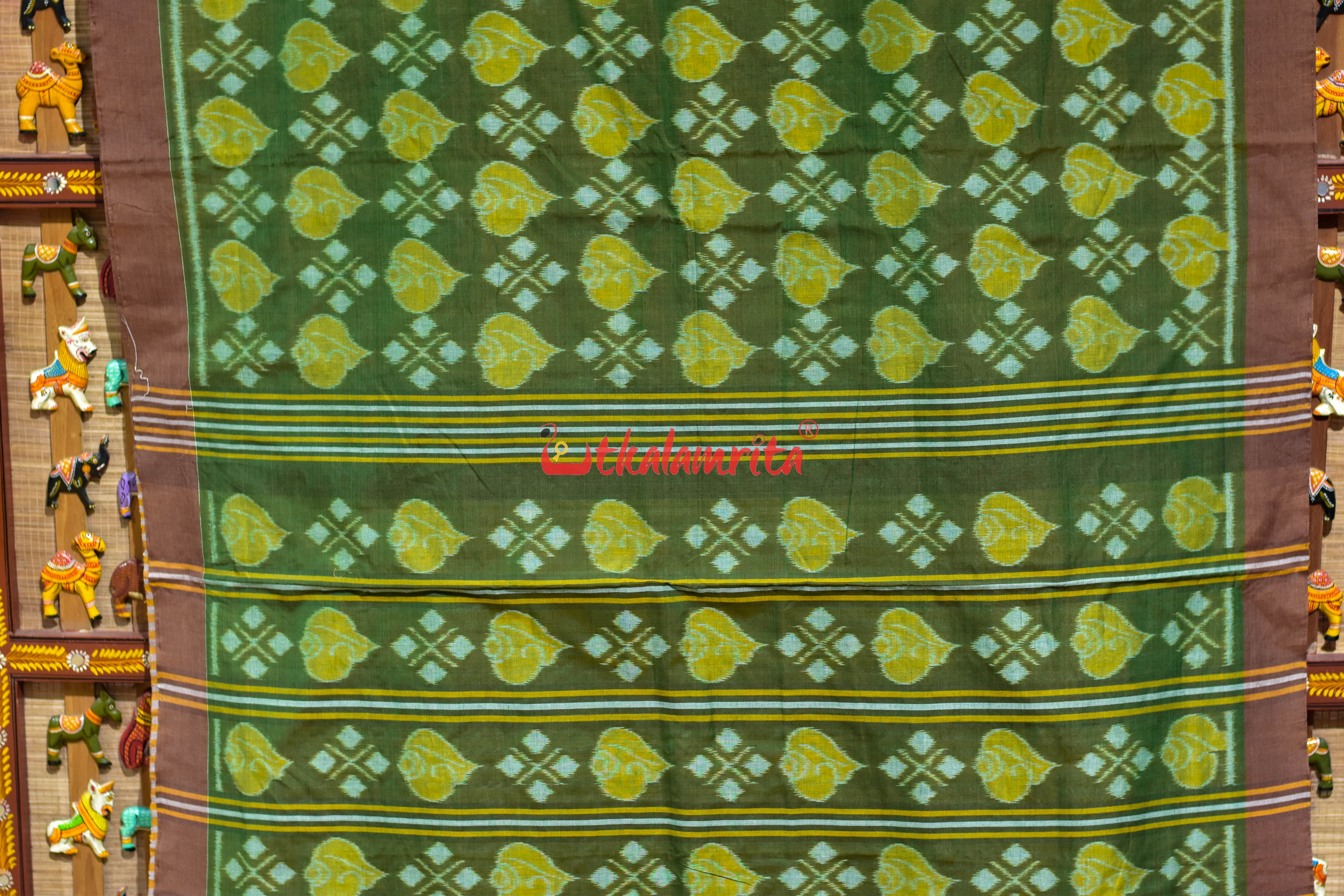 Mehndi Yellow Sankha Khandua Cotton Saree