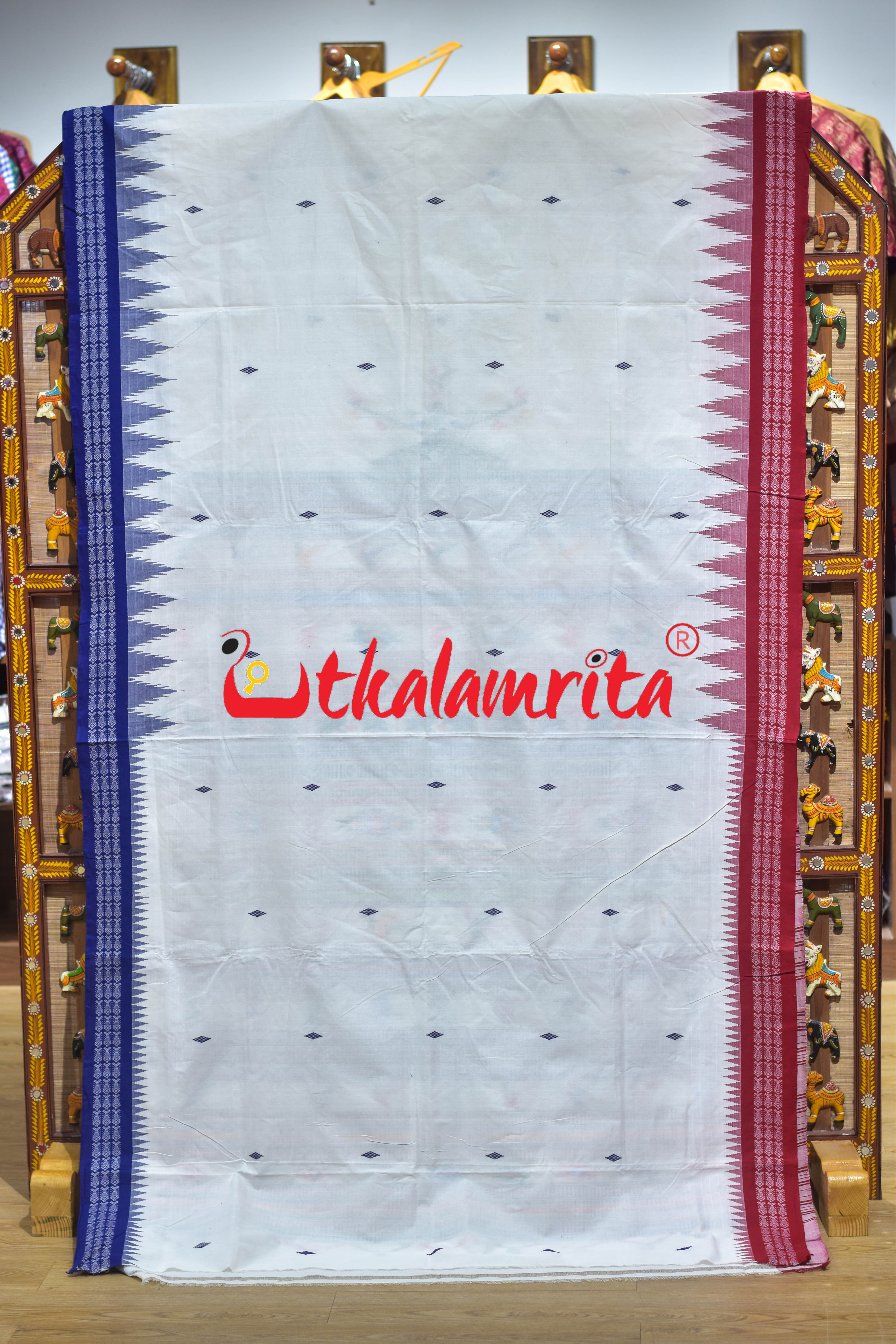 White Double Border Ganjam Bomkai Cotton Saree