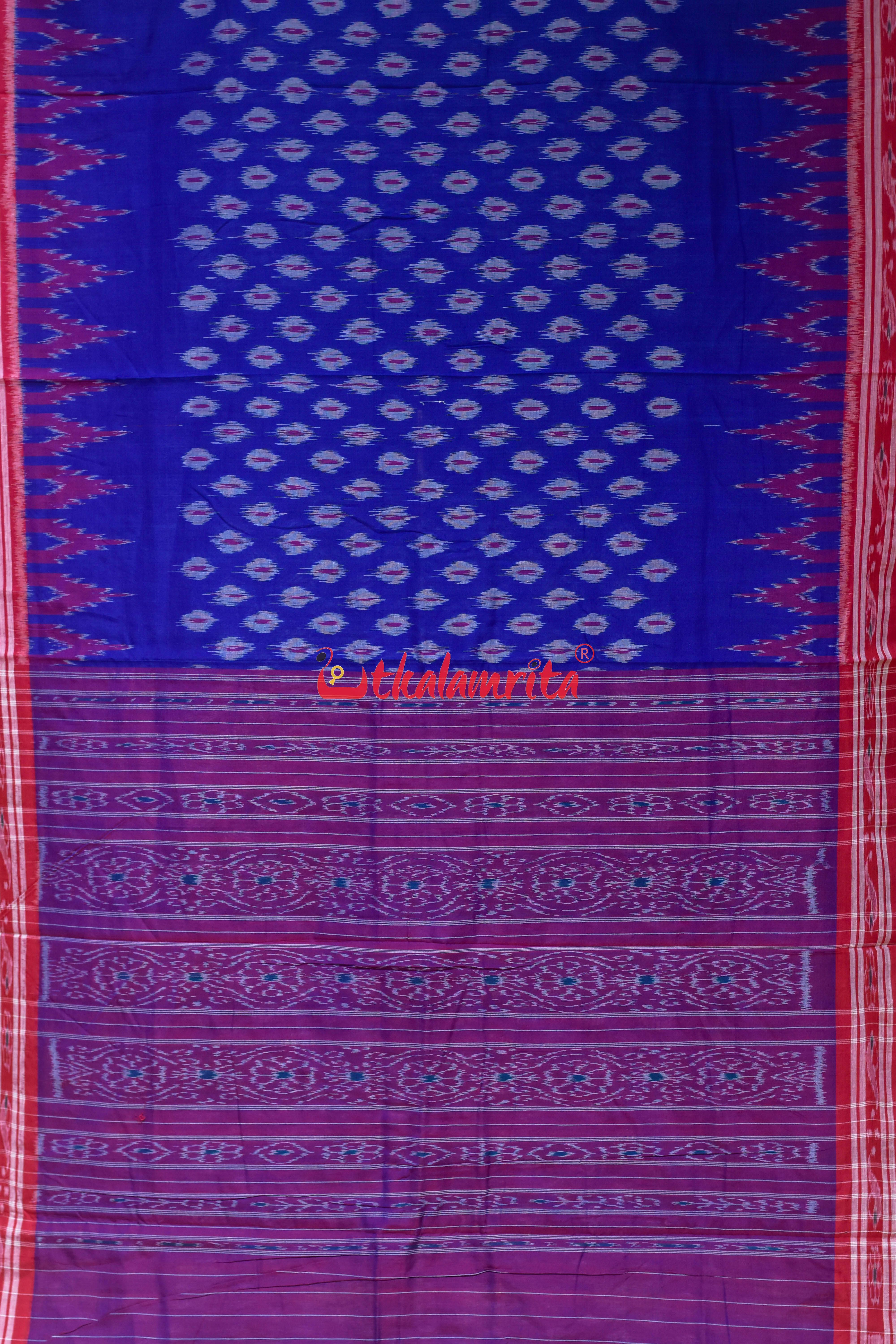 Blue Body Dots Khandua Cotton Saree