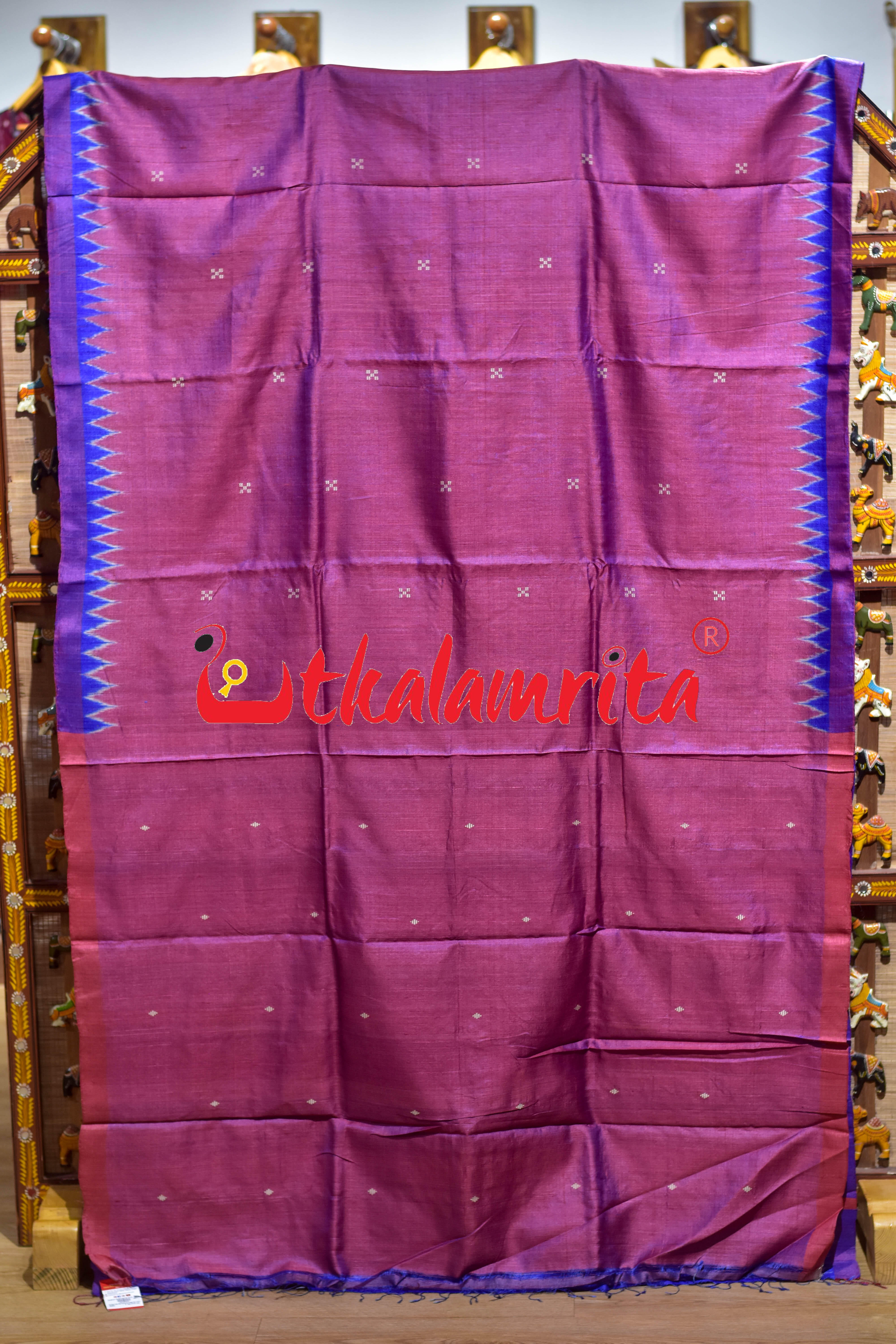Red Purple Double Shade Phoda Anchal Gopalpur Tussar Saree