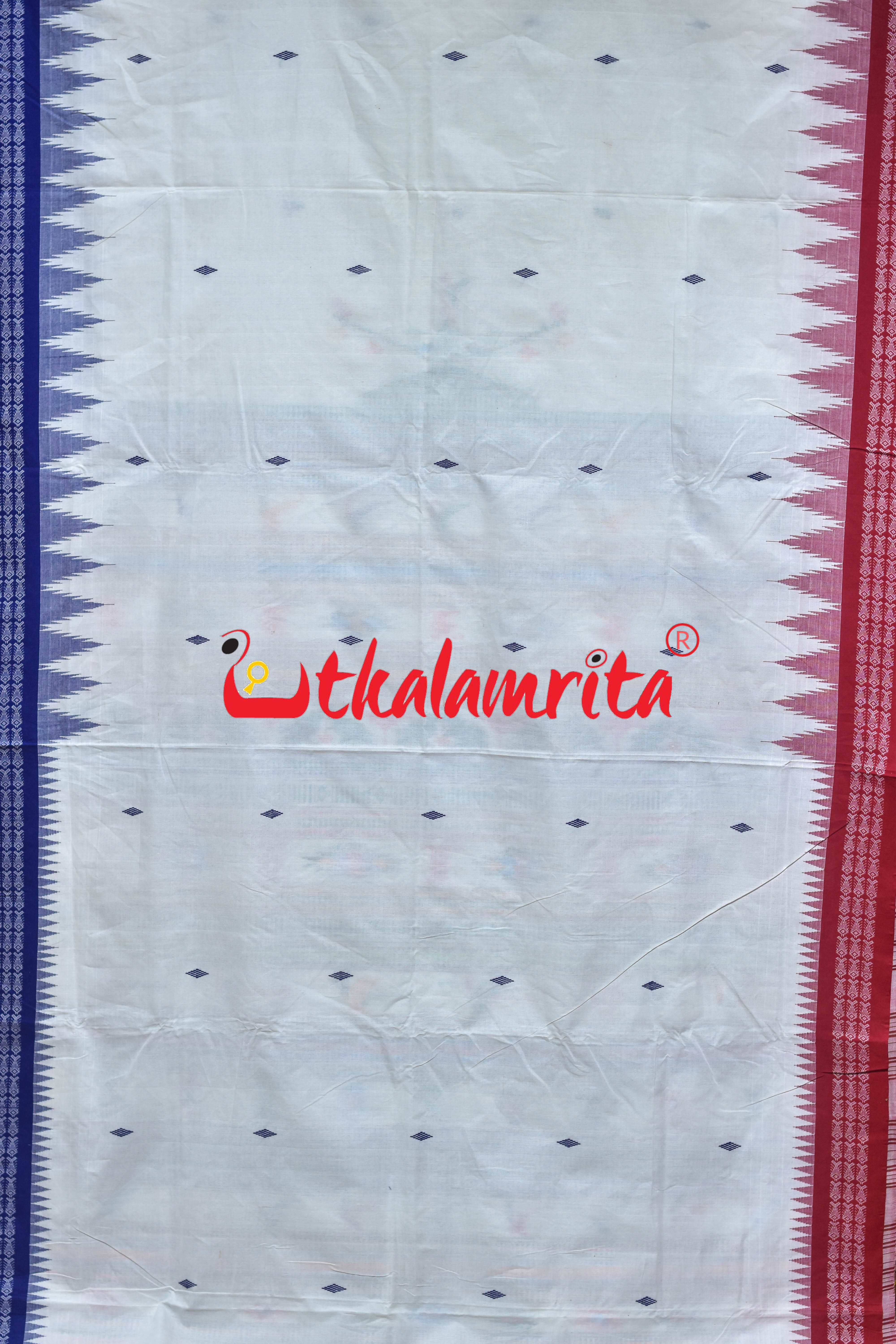 White Double Border Ganjam Bomkai Cotton Saree