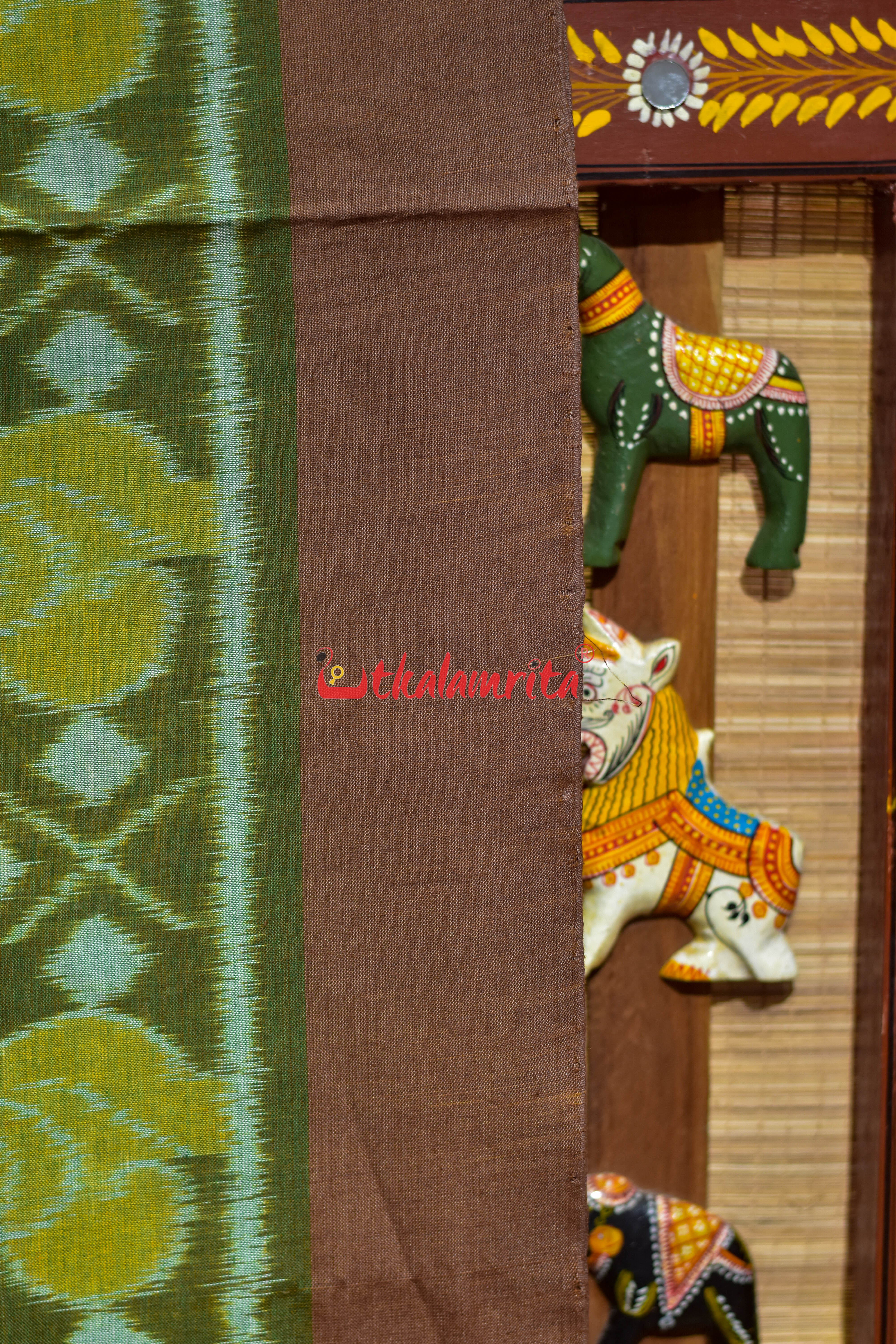 Mehndi Yellow Sankha Khandua Cotton Saree