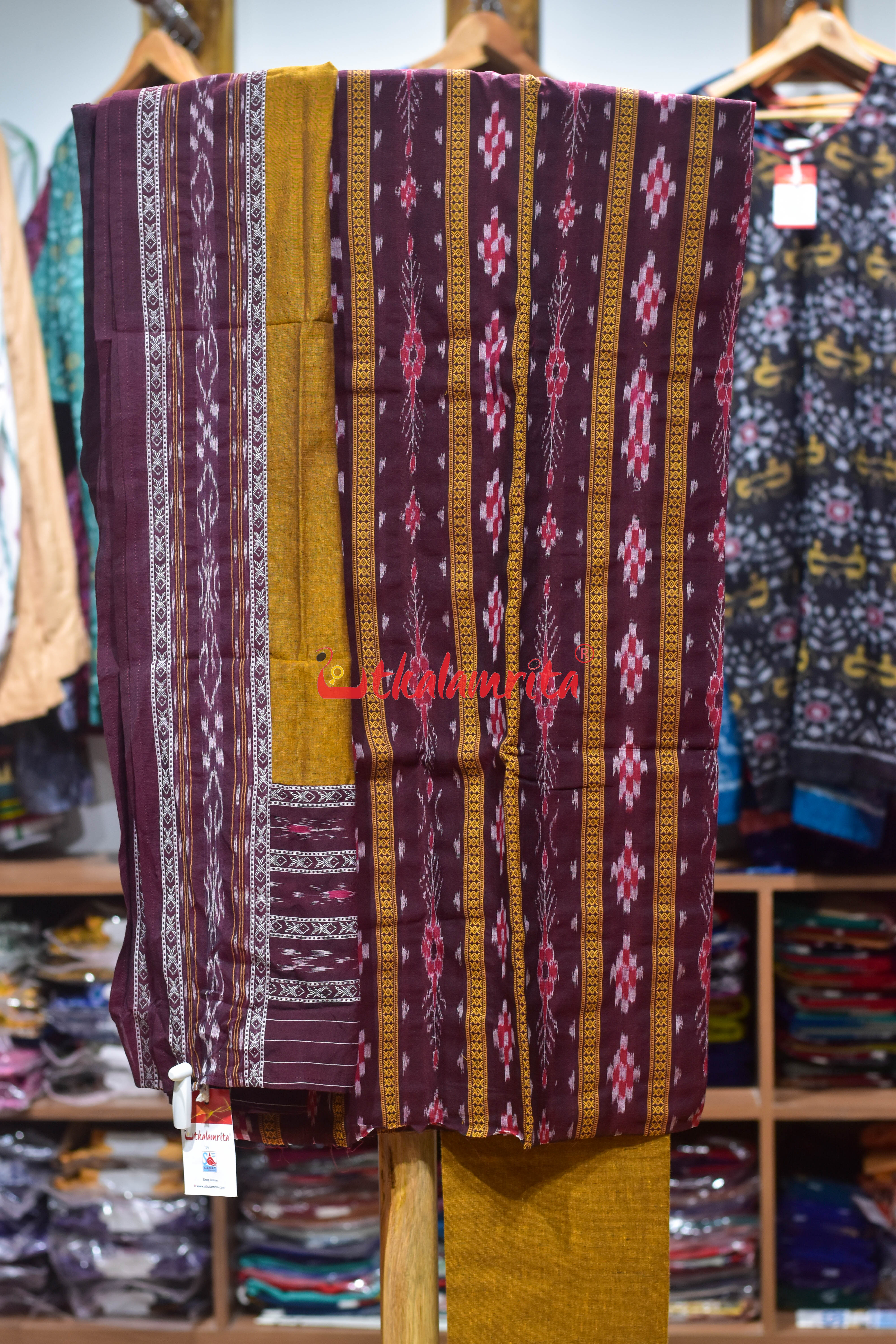 Maroon Golden Pasapali Long Flower Dress Set