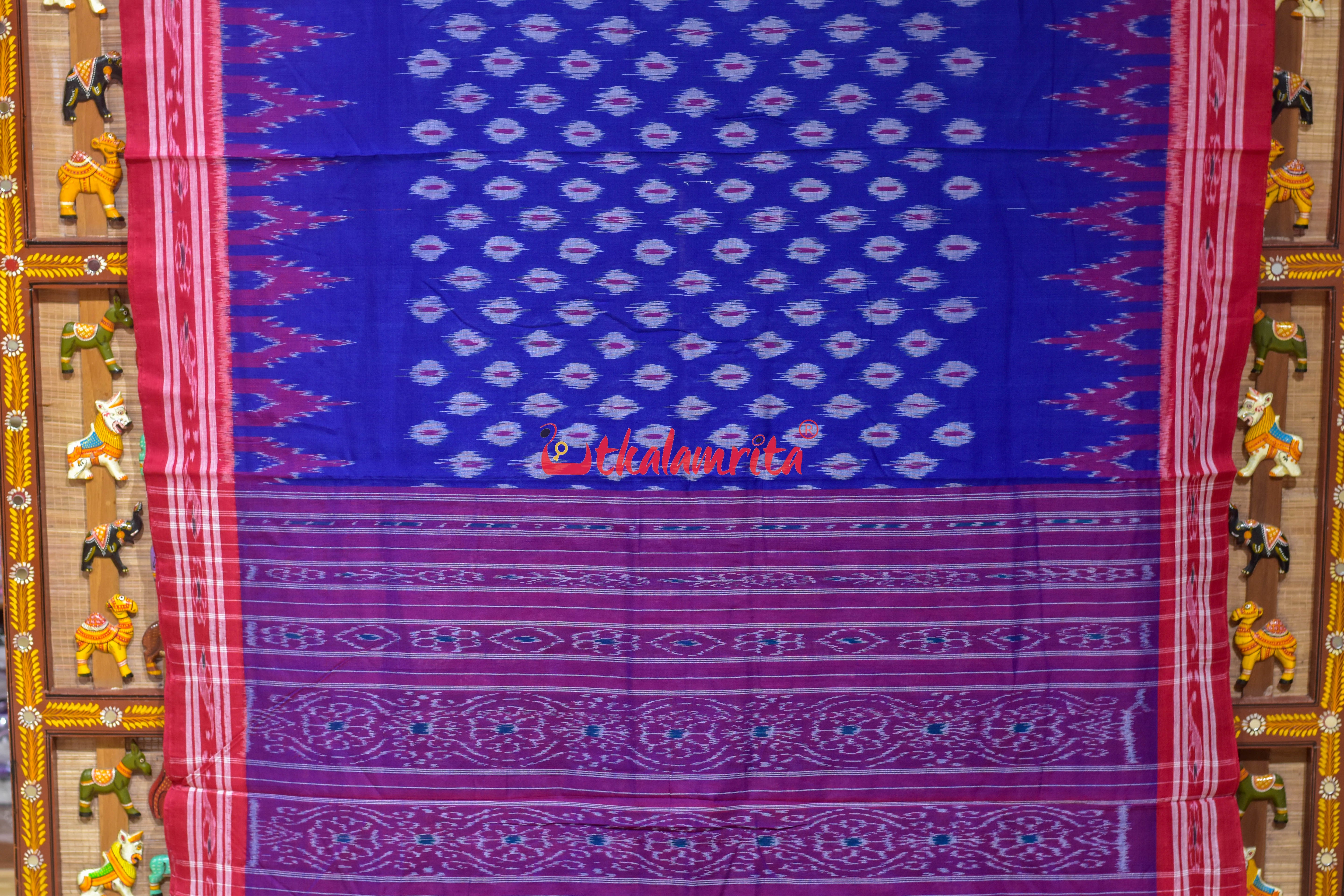 Blue Body Dots Khandua Cotton Saree