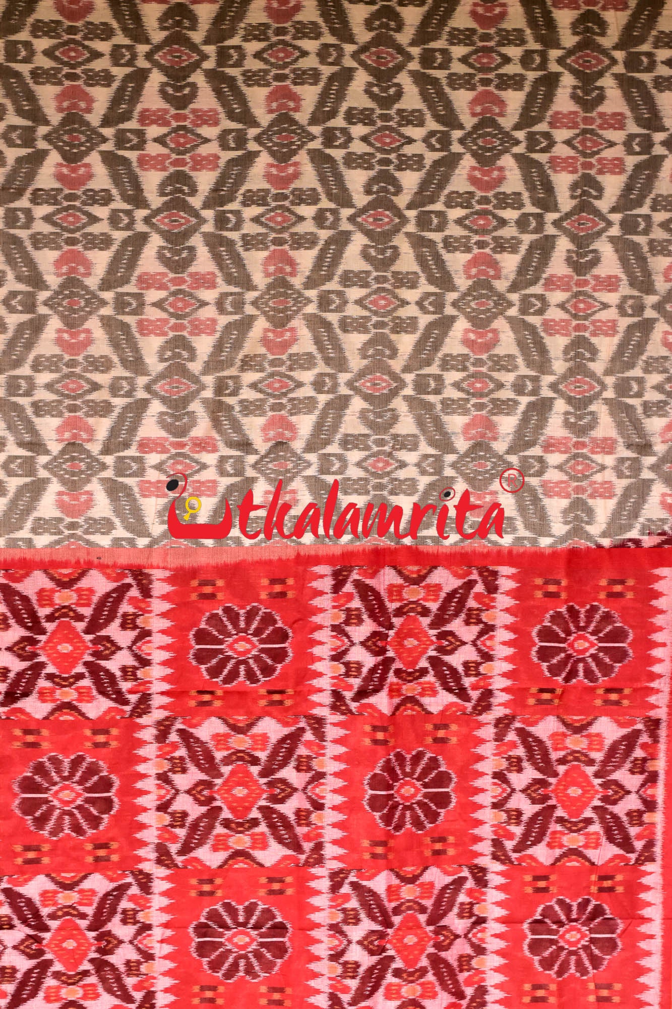 White Computer Border Bandha Khandua Cotton Saree