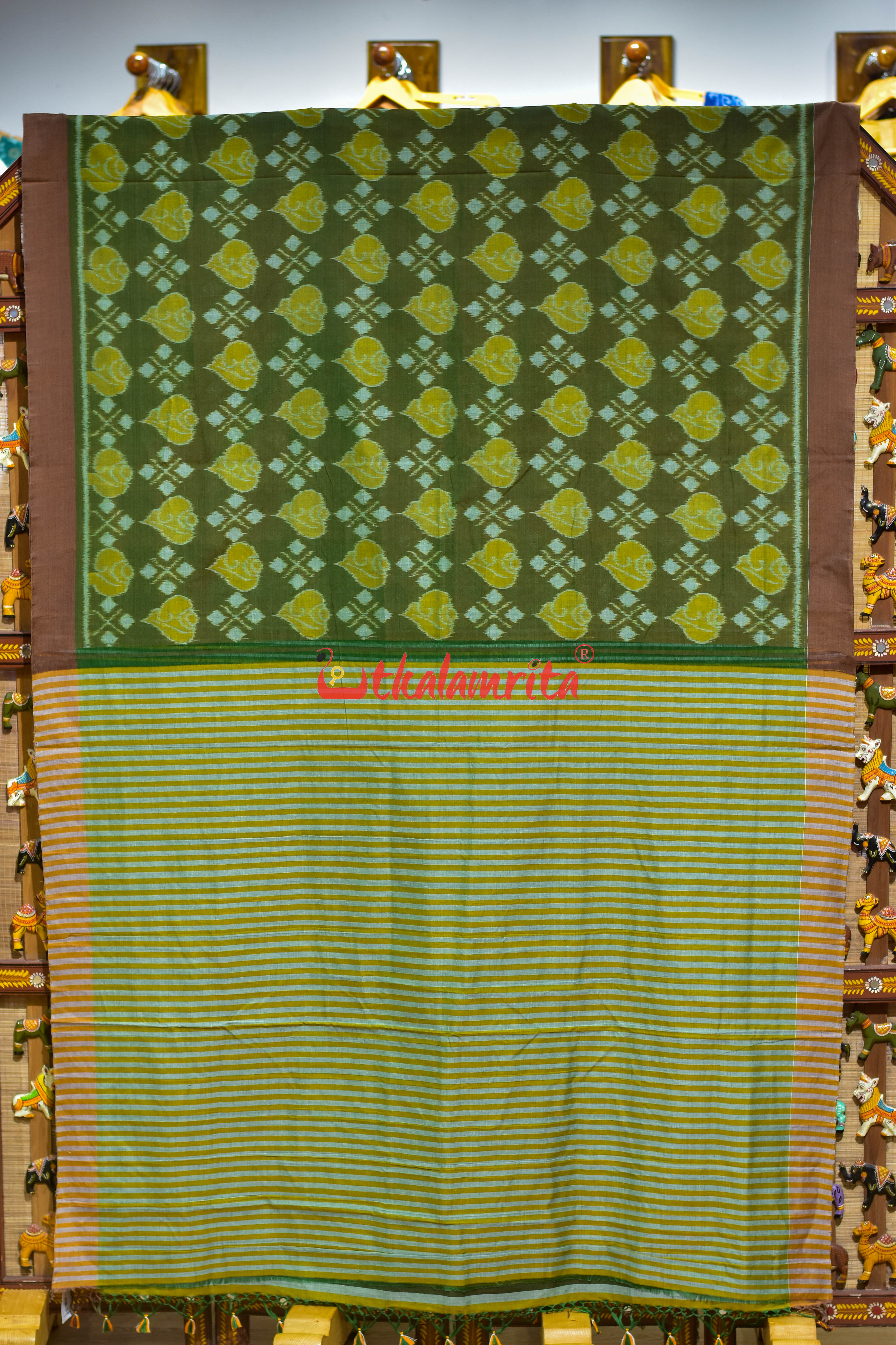 Mehndi Yellow Sankha Khandua Cotton Saree