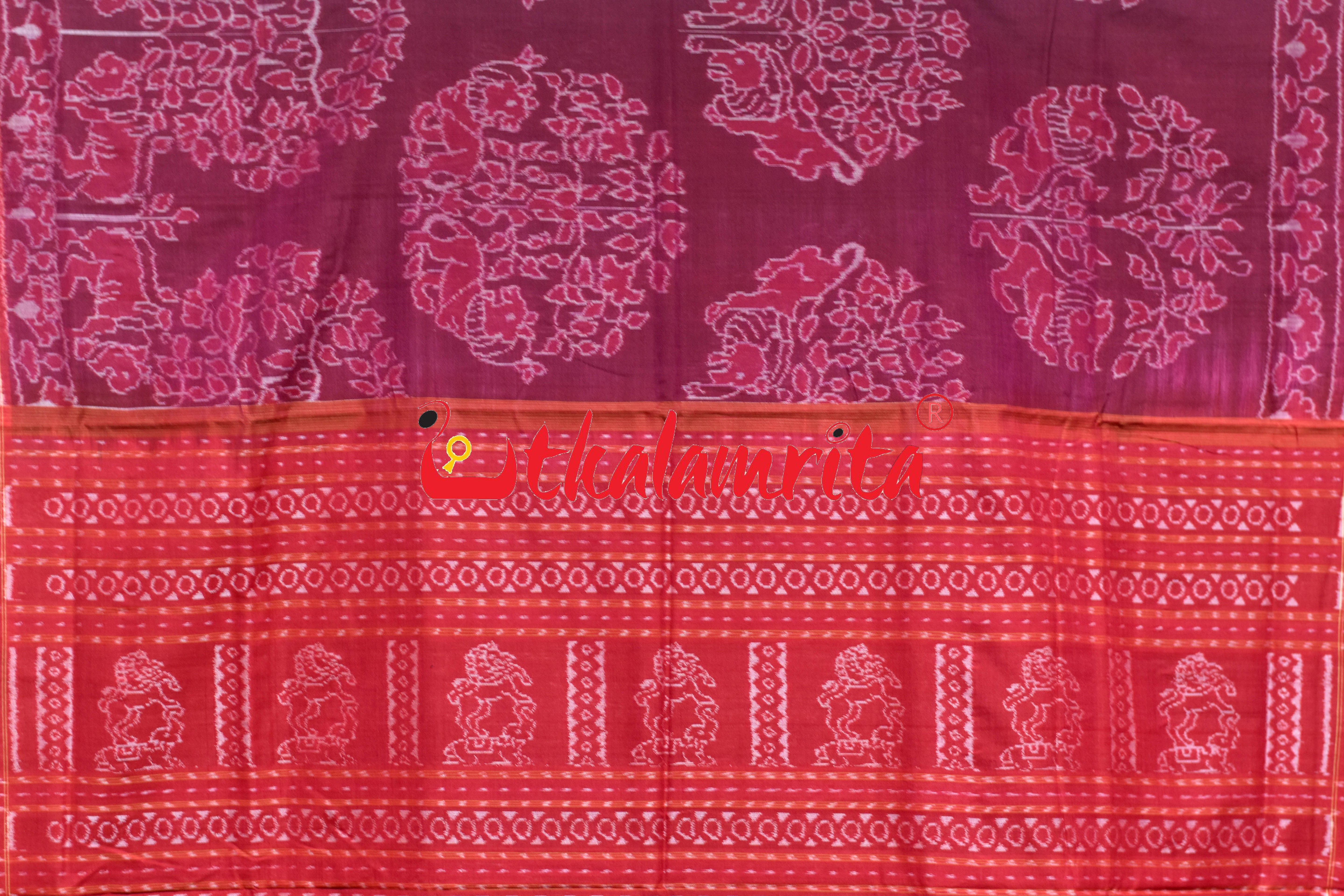 Maroon Red Tree of Life Sambalpuri Cotton Saree