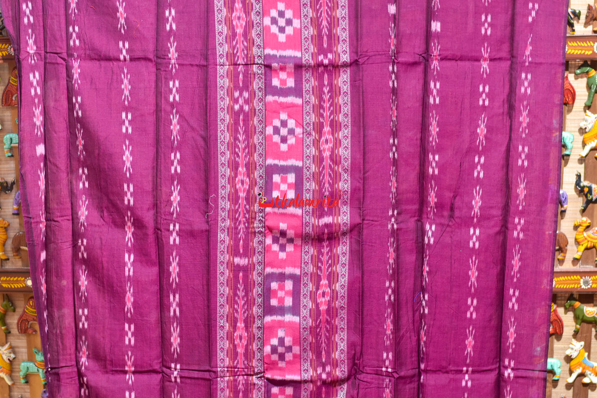 Magenta Golden Middle Pasapali Flower Ikat Dress Set
