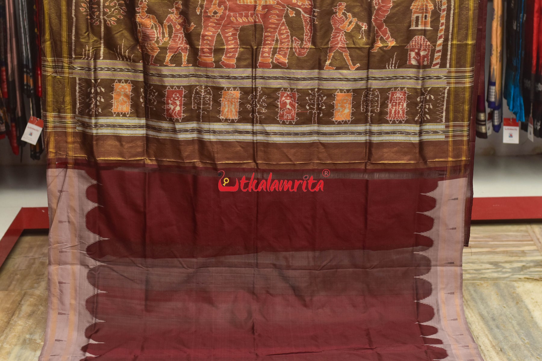 Half Tissue Lavender Sambalpuri Phoda Kumbha Silk Saree
