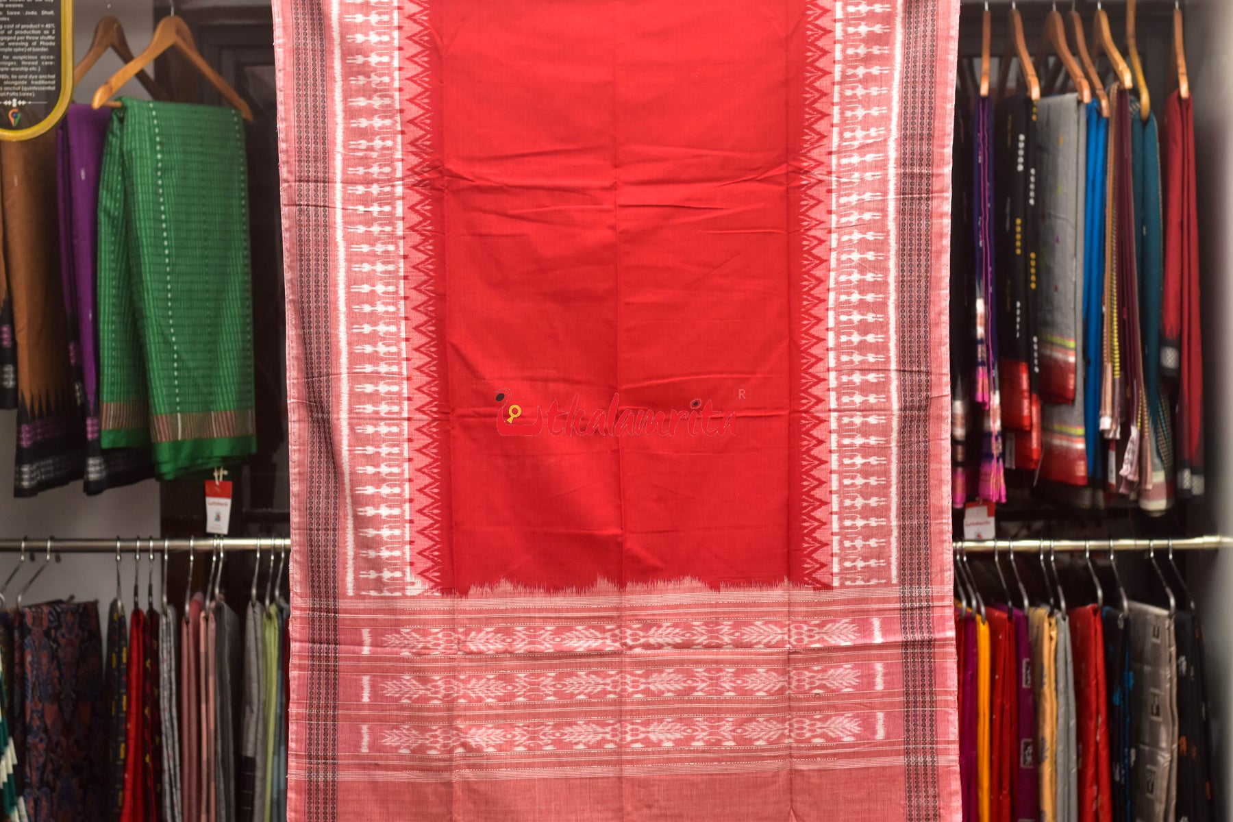 Red Grey Bandha Sambalpuri Dress Set