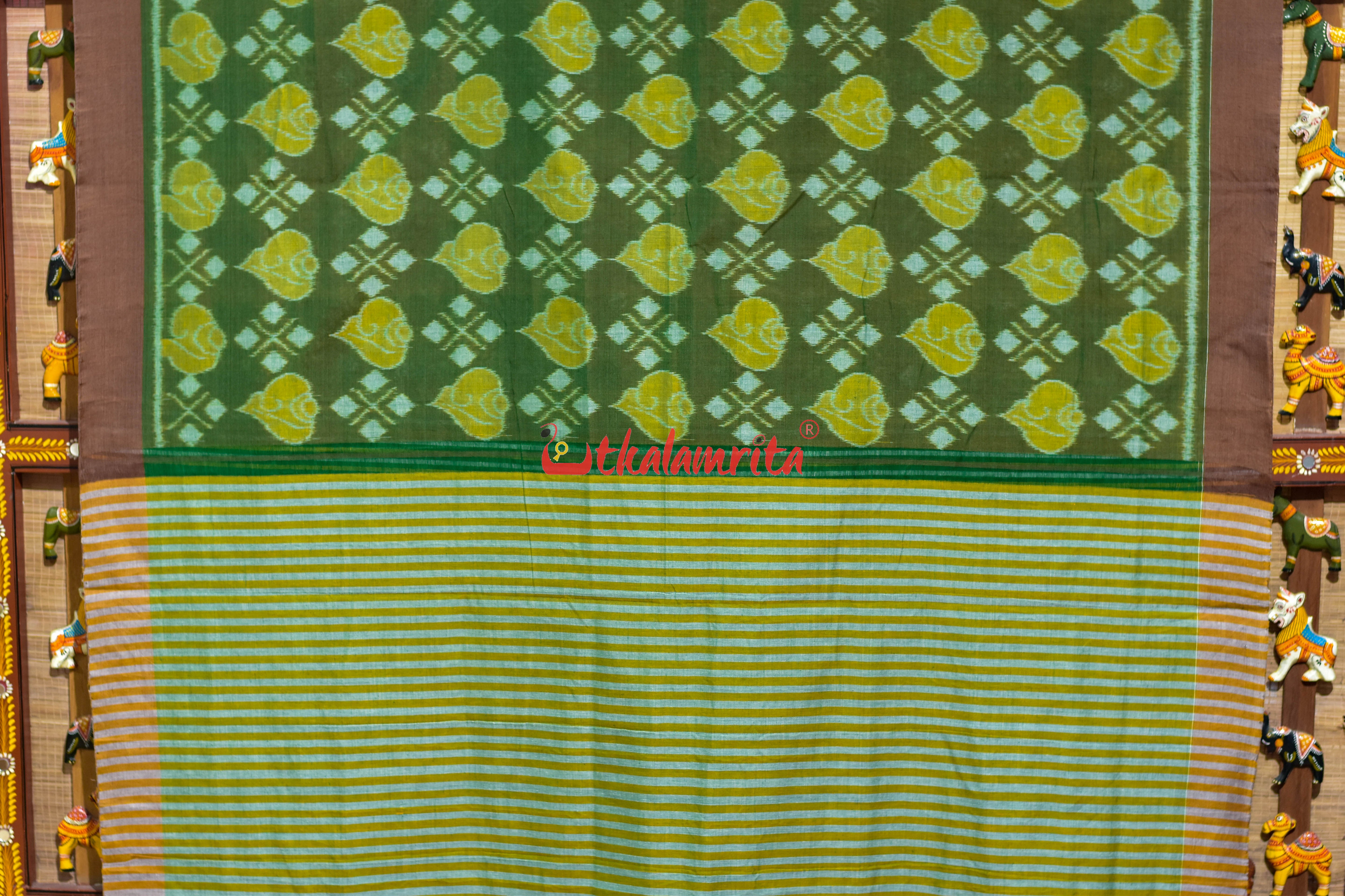 Mehndi Yellow Sankha Khandua Cotton Saree