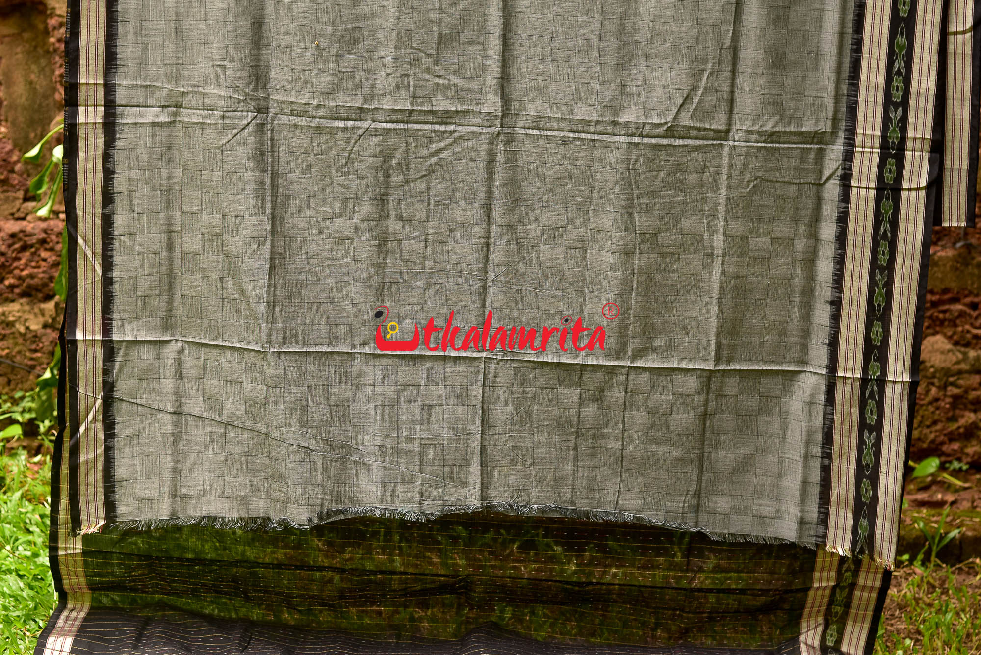 Grey Bandha Border Sambalpuri Cotton Saree