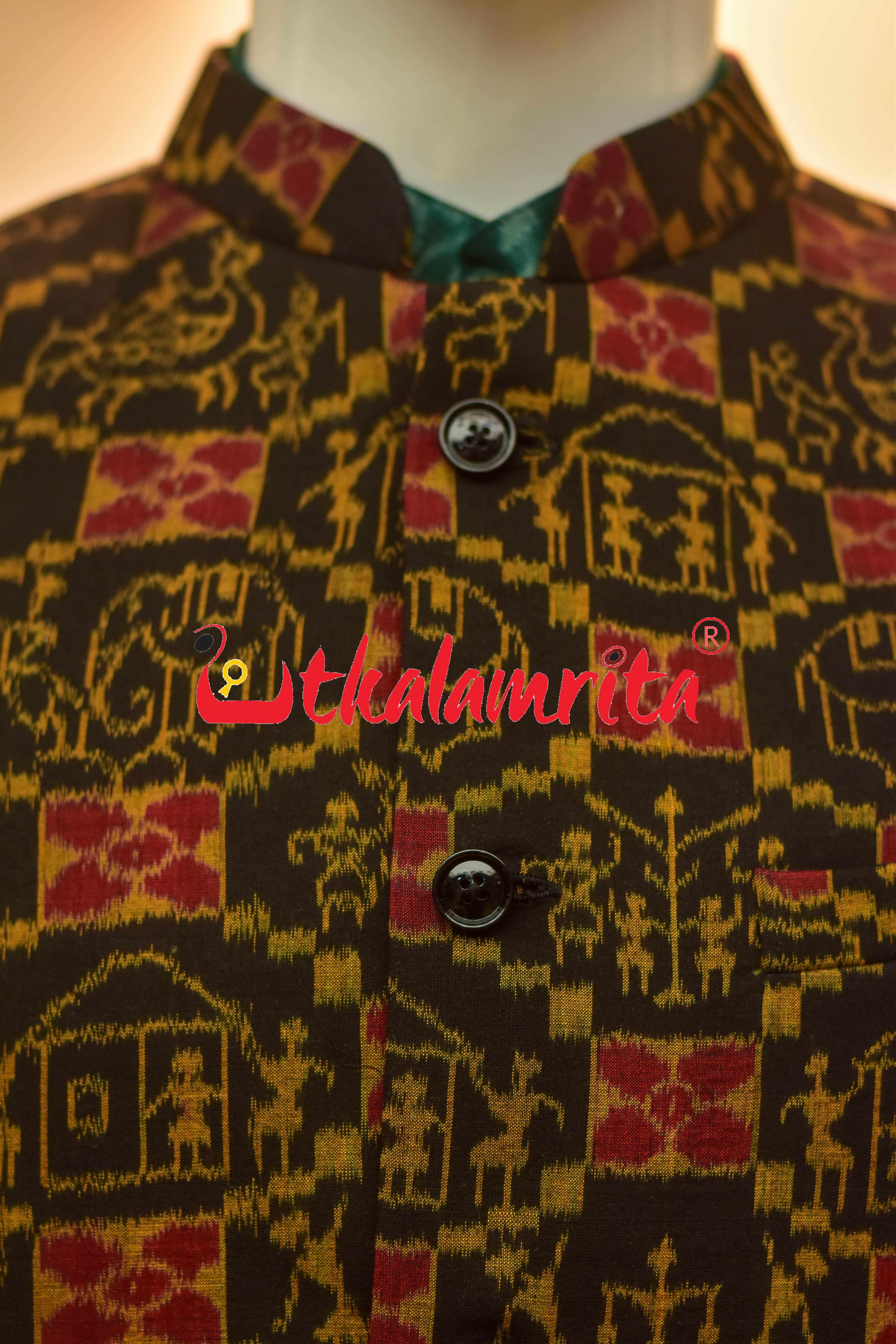 Black Mustard Tribal Theme Sambalpuri Cotton (Men's Jacket)